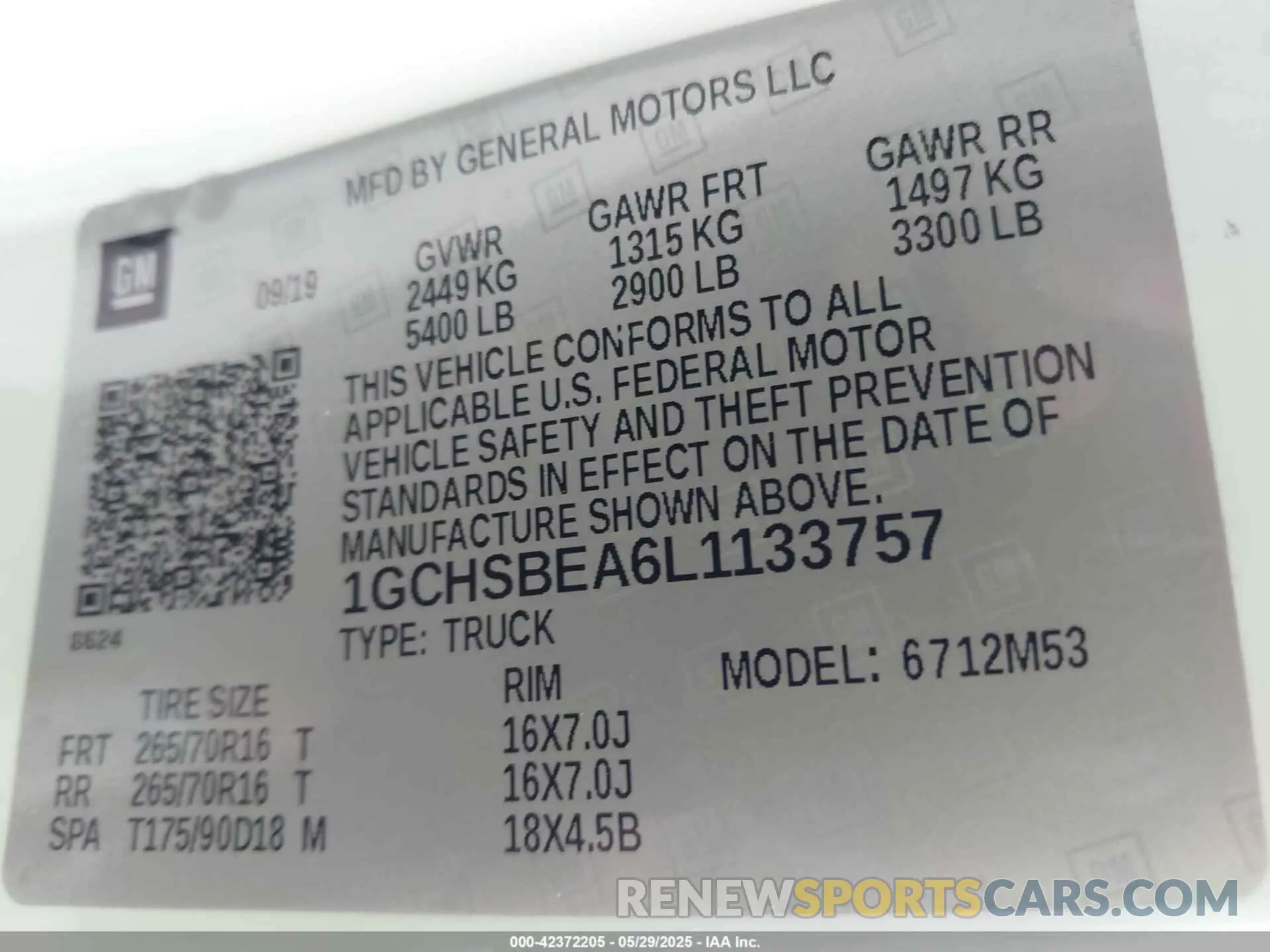 9 fotografías del automóvil dañado 1GCHSBEA6L1133757 CHEVROLET COLORADO 2020