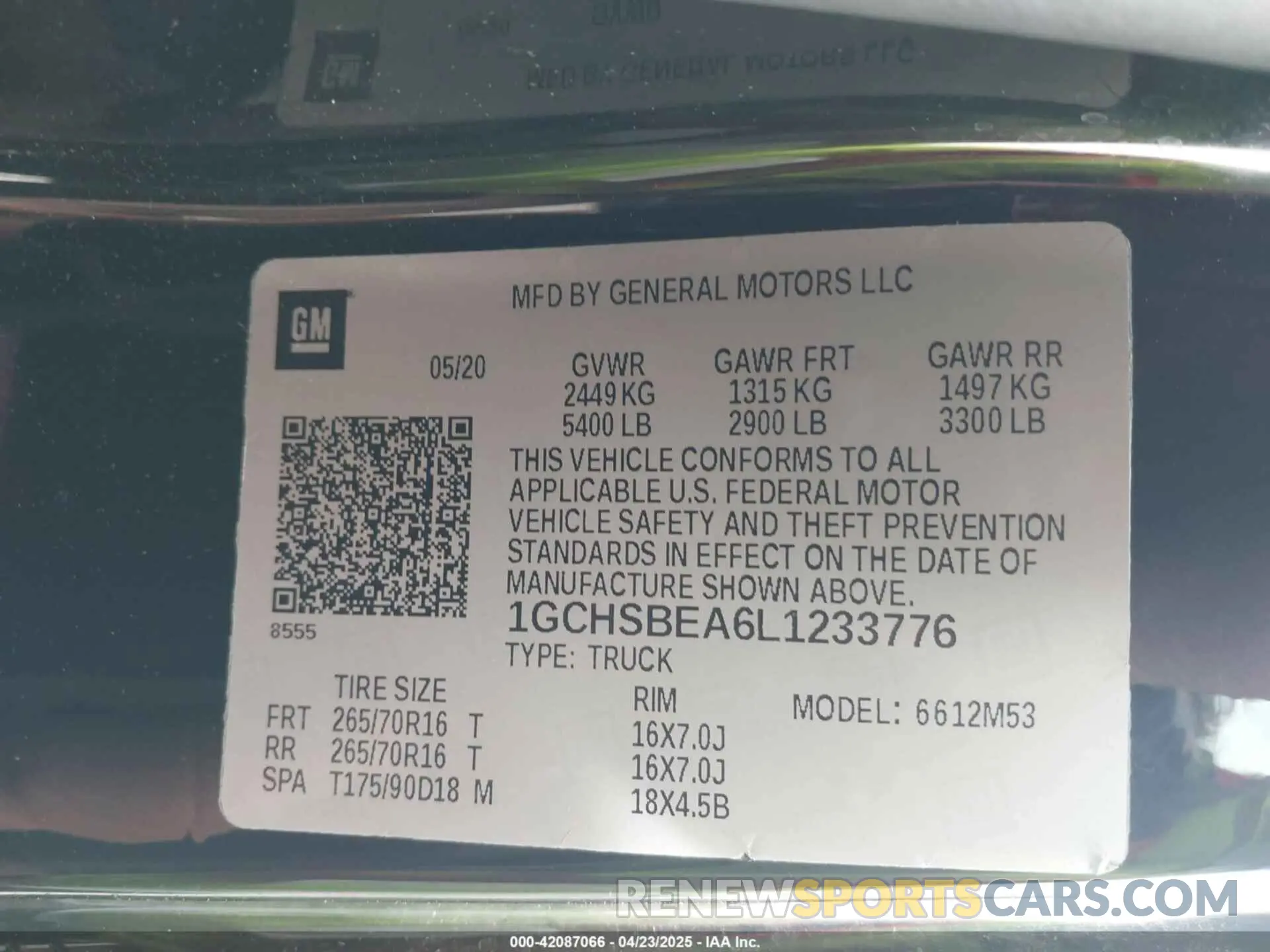 9 fotografías del automóvil dañado 1GCHSBEA6L1233776 CHEVROLET COLORADO 2020