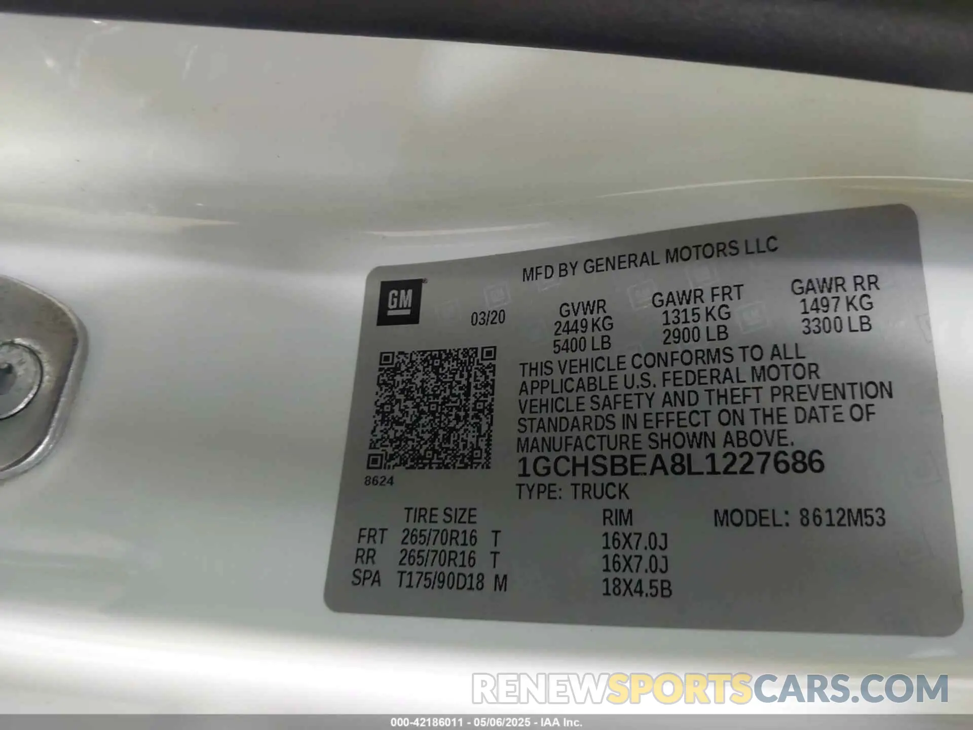 9 fotografías del automóvil dañado 1GCHSBEA8L1227686 CHEVROLET COLORADO 2020
