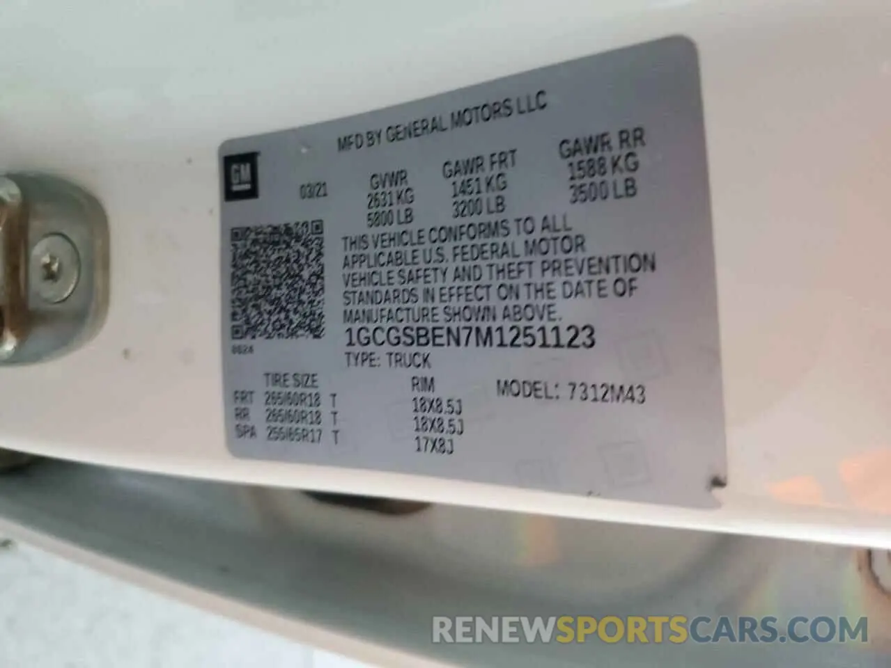 12 fotografías del automóvil dañado 1GCGSBEN7M1251123 CHEVROLET COLORADO 2021