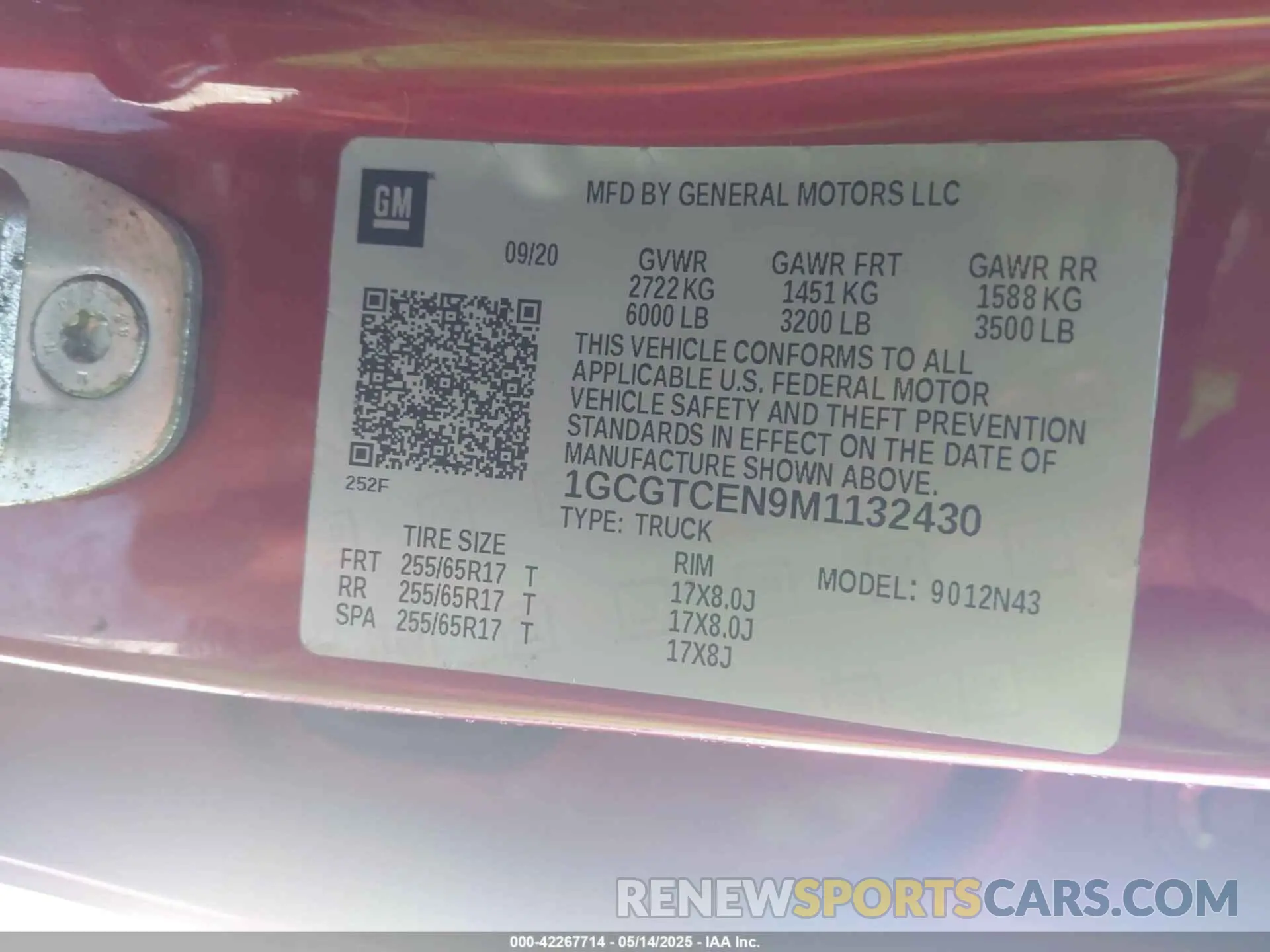 9 fotografías del automóvil dañado 1GCGTCEN9M1132430 CHEVROLET COLORADO 2021