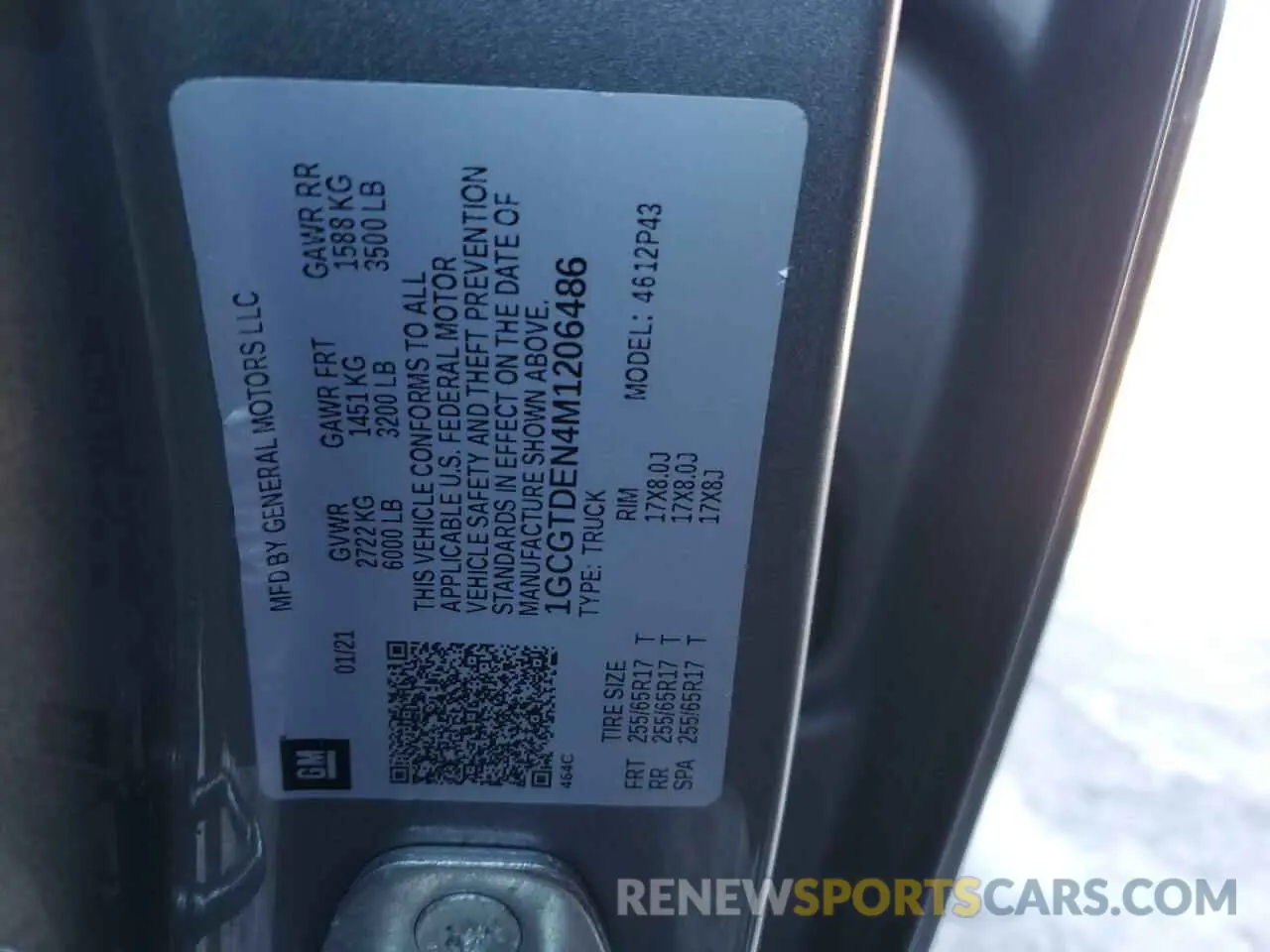 12 fotografías del automóvil dañado 1GCGTDEN4M1206486 CHEVROLET COLORADO 2021