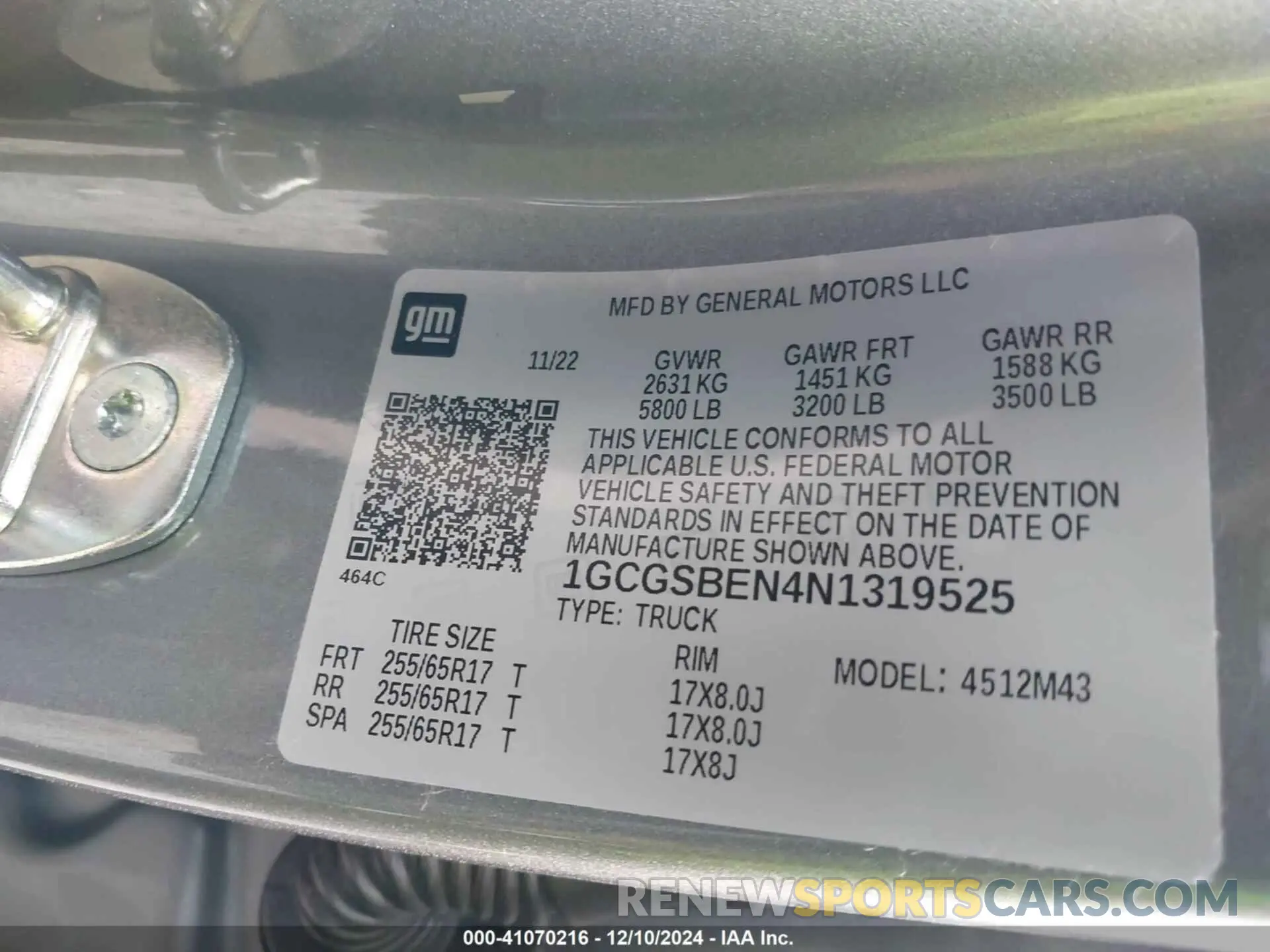 9 fotografías del automóvil dañado 1GCGSBEN4N1319525 CHEVROLET COLORADO 2022