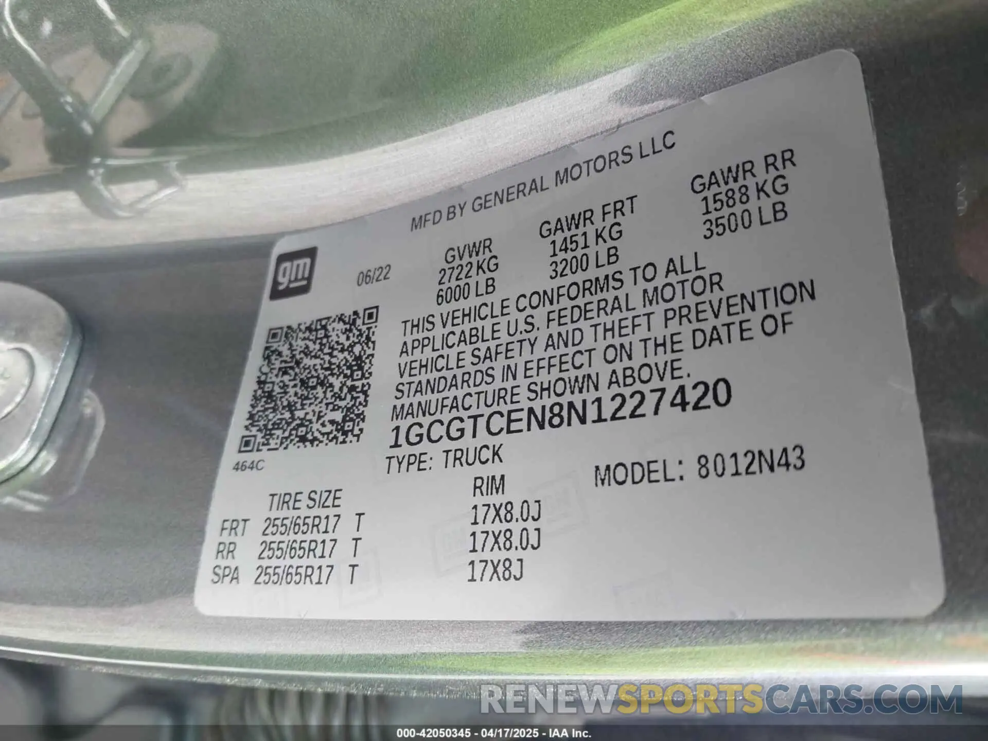 9 fotografías del automóvil dañado 1GCGTCEN8N1227420 CHEVROLET COLORADO 2022