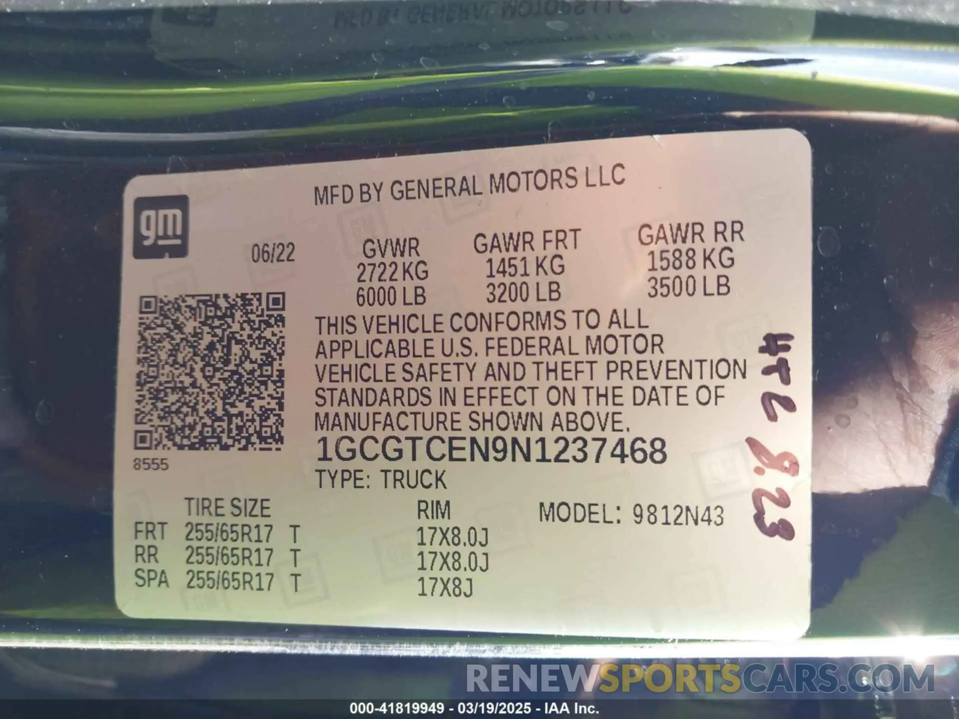 9 fotografías del automóvil dañado 1GCGTCEN9N1237468 CHEVROLET COLORADO 2022