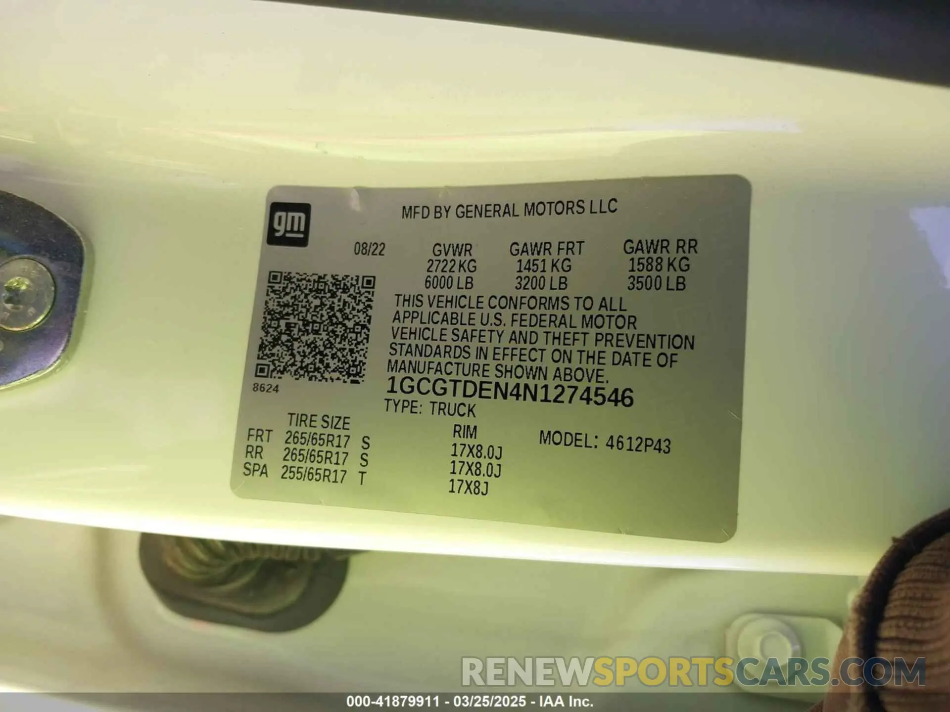9 fotografías del automóvil dañado 1GCGTDEN4N1274546 CHEVROLET COLORADO 2022