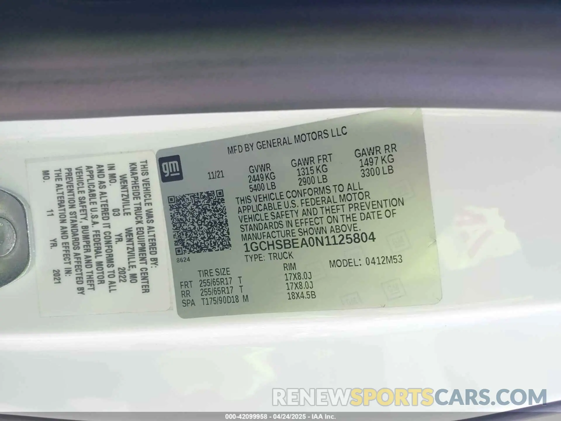 9 fotografías del automóvil dañado 1GCHSBEA0N1125804 CHEVROLET COLORADO 2022