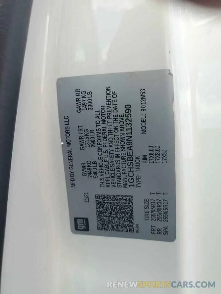 12 fotografías del automóvil dañado 1GCHSBEA9N1132590 CHEVROLET COLORADO 2022