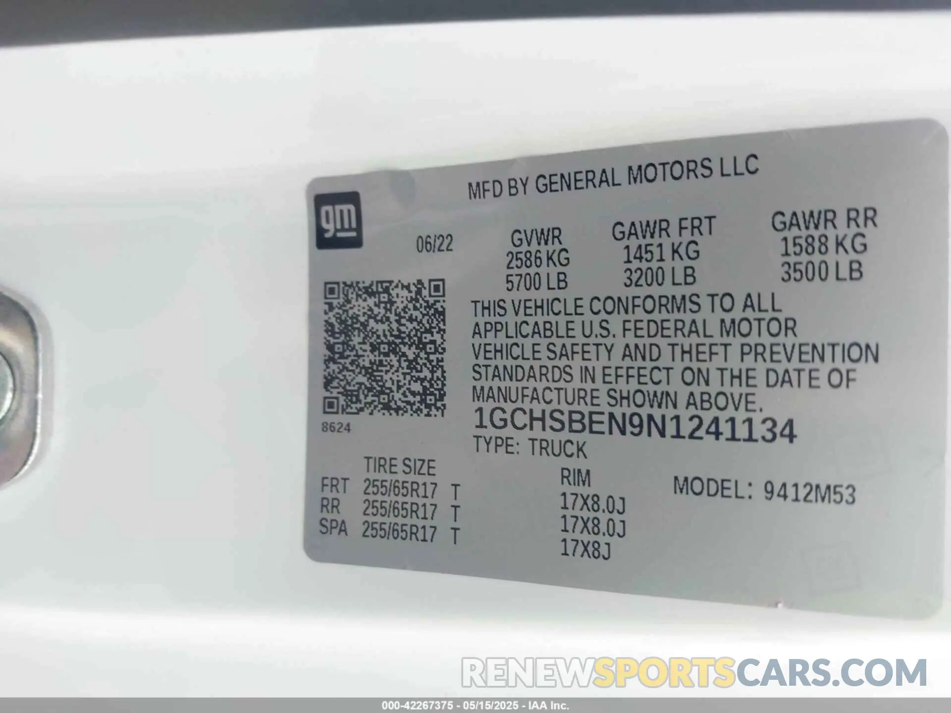9 fotografías del automóvil dañado 1GCHSBEN9N1241134 CHEVROLET COLORADO 2022