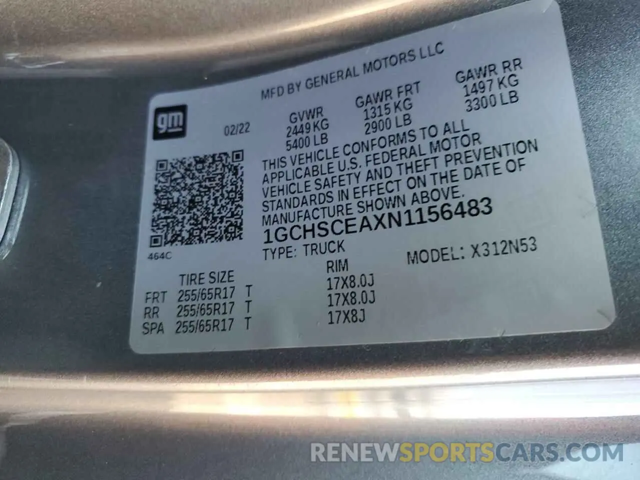 10 fotografías del automóvil dañado 1GCHSCEAXN1156483 CHEVROLET COLORADO 2022