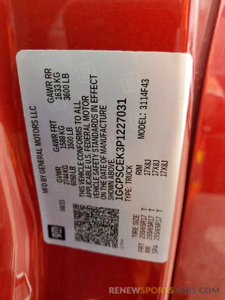 12 fotografías del automóvil dañado 1GCPSCEK3P1227031 CHEVROLET COLORADO 2023
