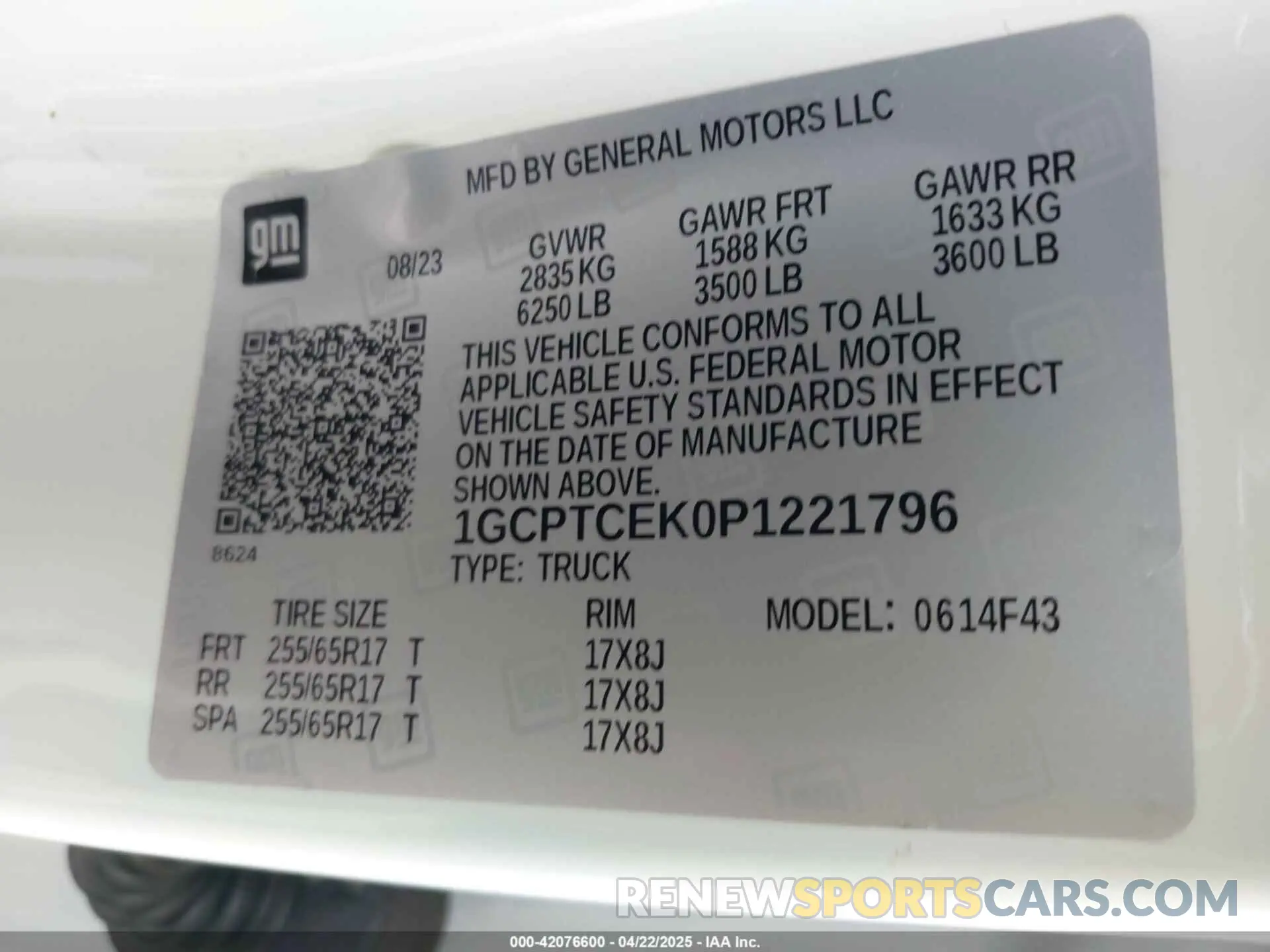 9 fotografías del automóvil dañado 1GCPTCEK0P1221796 CHEVROLET COLORADO 2023