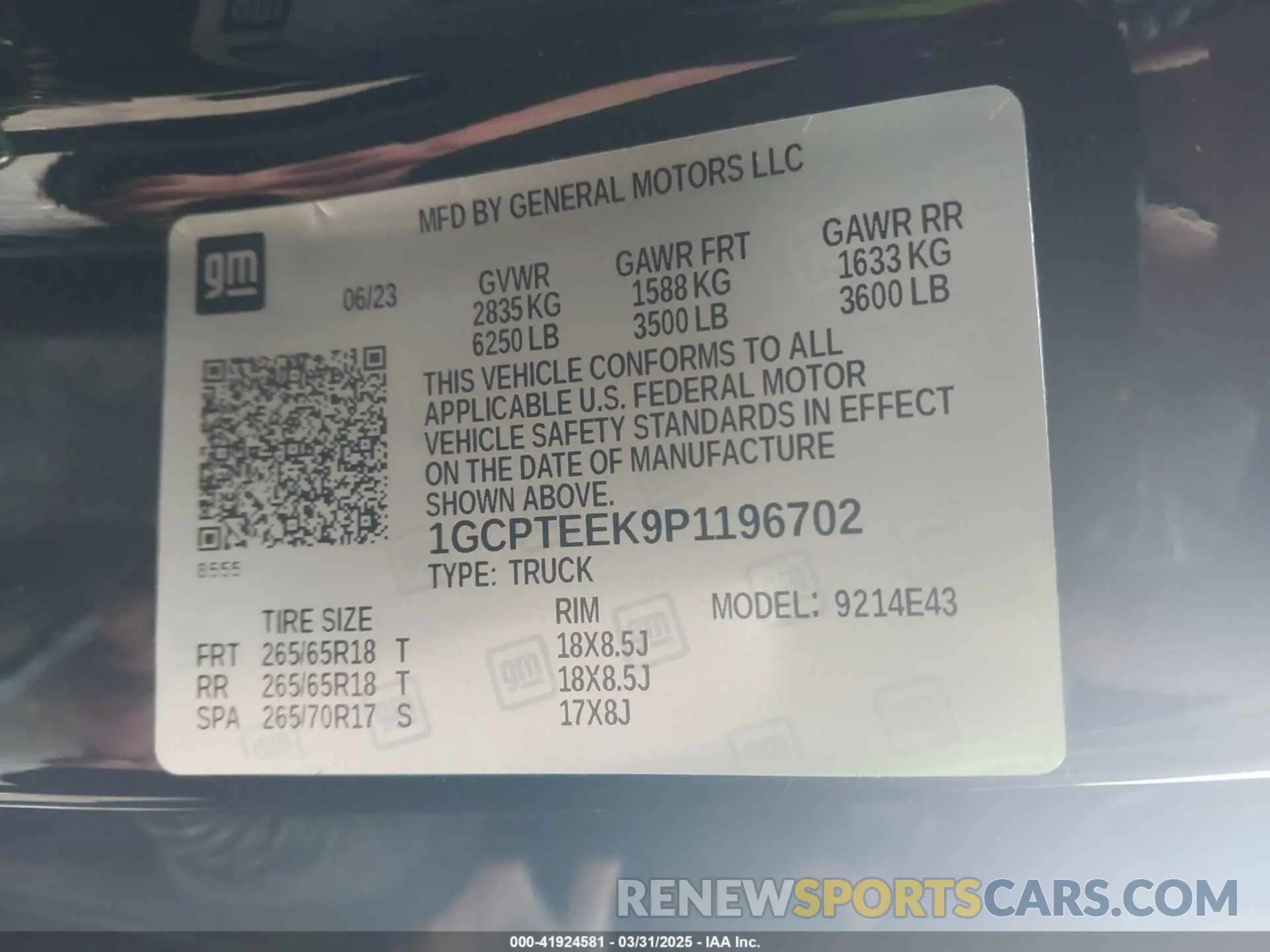 9 fotografías del automóvil dañado 1GCPTEEK9P1196702 CHEVROLET COLORADO 2023