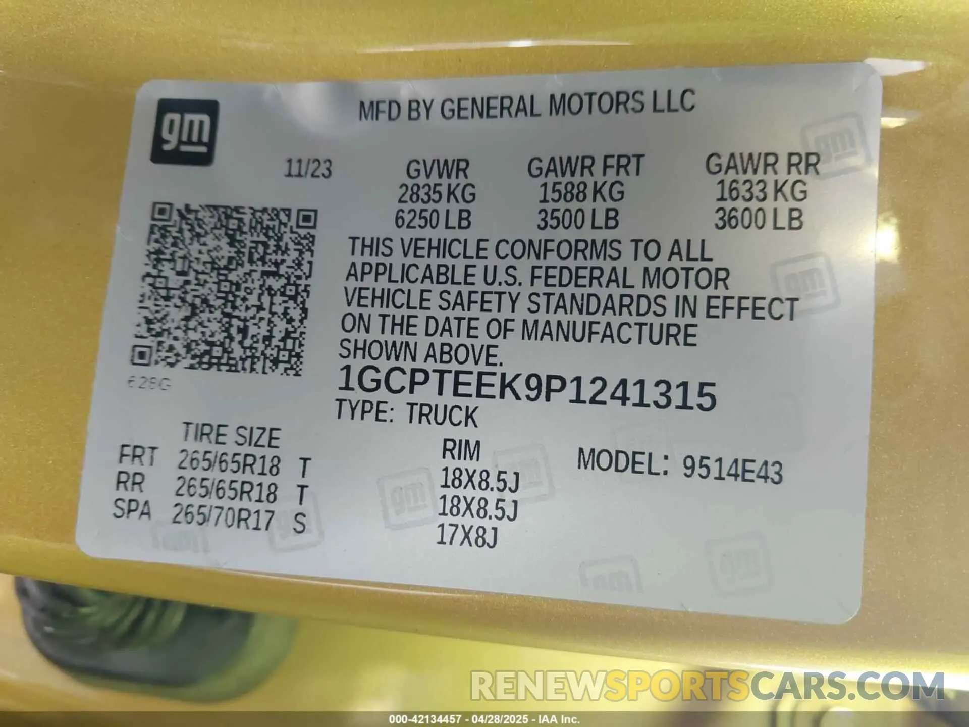 9 fotografías del automóvil dañado 1GCPTEEK9P1241315 CHEVROLET COLORADO 2023
