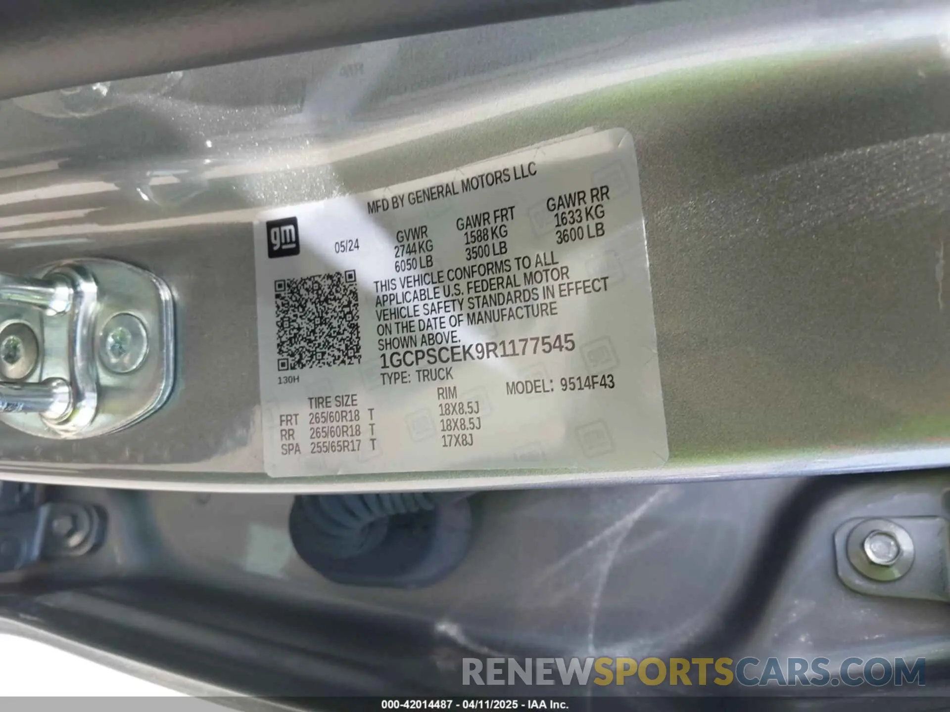 9 fotografías del automóvil dañado 1GCPSCEK9R1177545 CHEVROLET COLORADO 2024