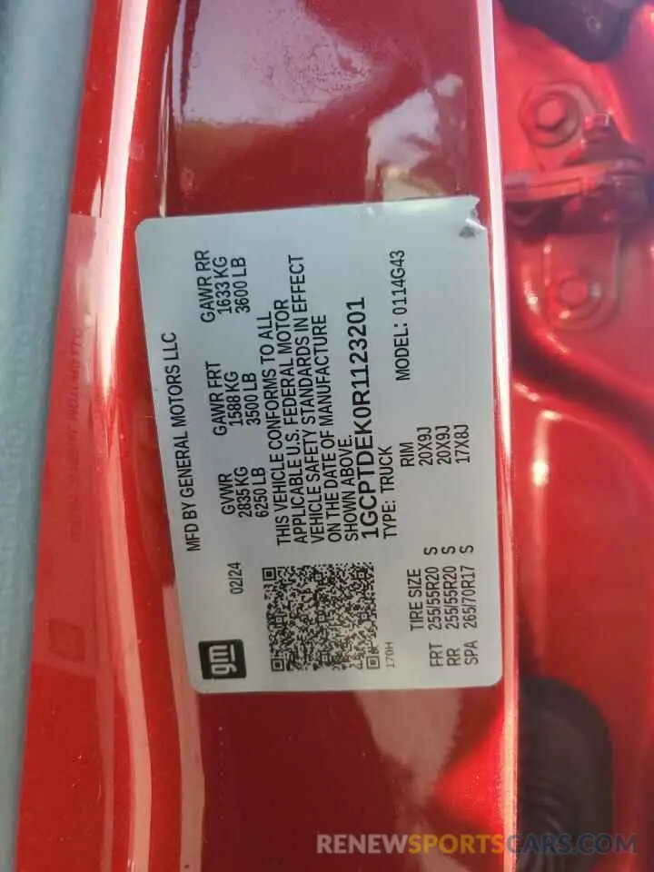 15 fotografías del automóvil dañado 1GCPTDEK0R1123201 CHEVROLET COLORADO 2024