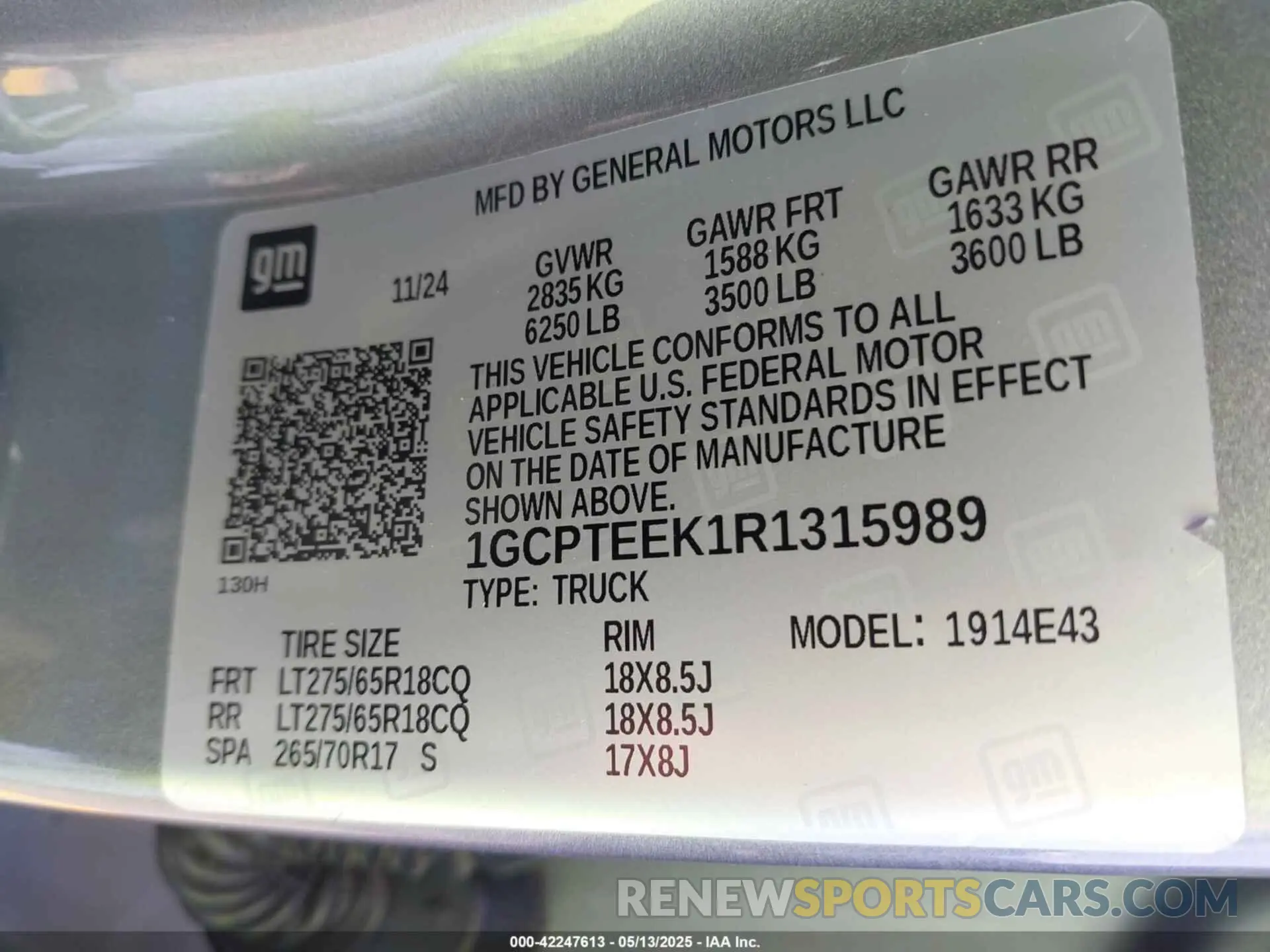 9 fotografías del automóvil dañado 1GCPTEEK1R1315989 CHEVROLET COLORADO 2024