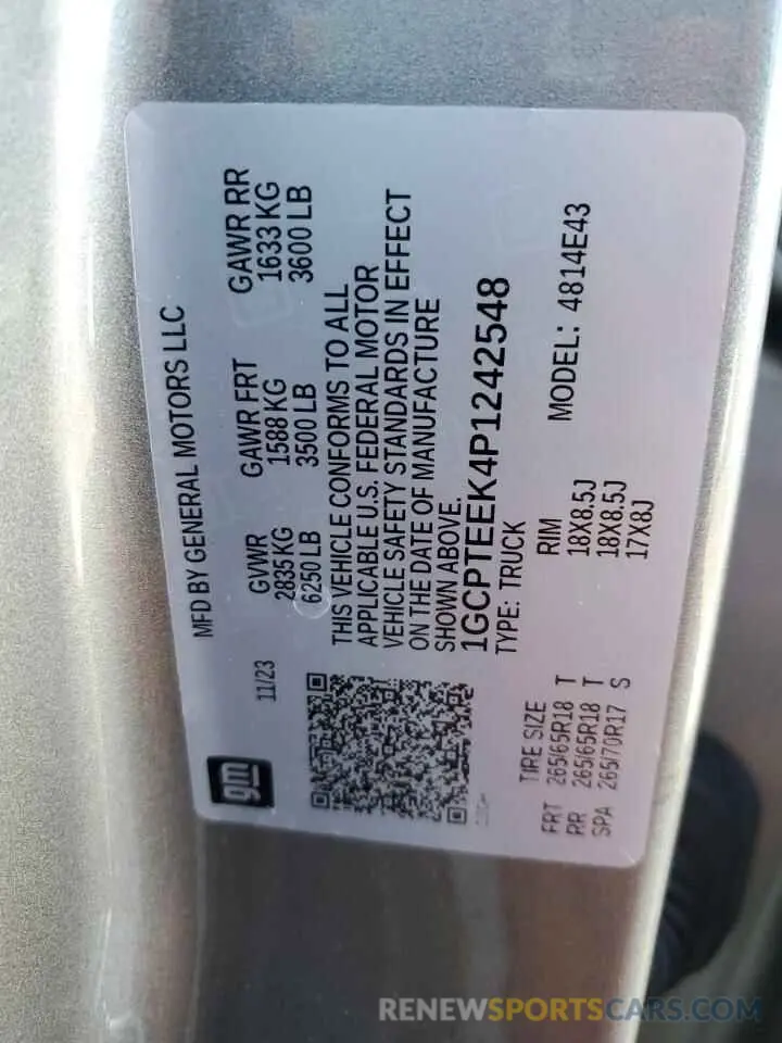 13 fotografías del automóvil dañado 1GCPTEEK4P1242548 CHEVROLET COLORADO T 2023