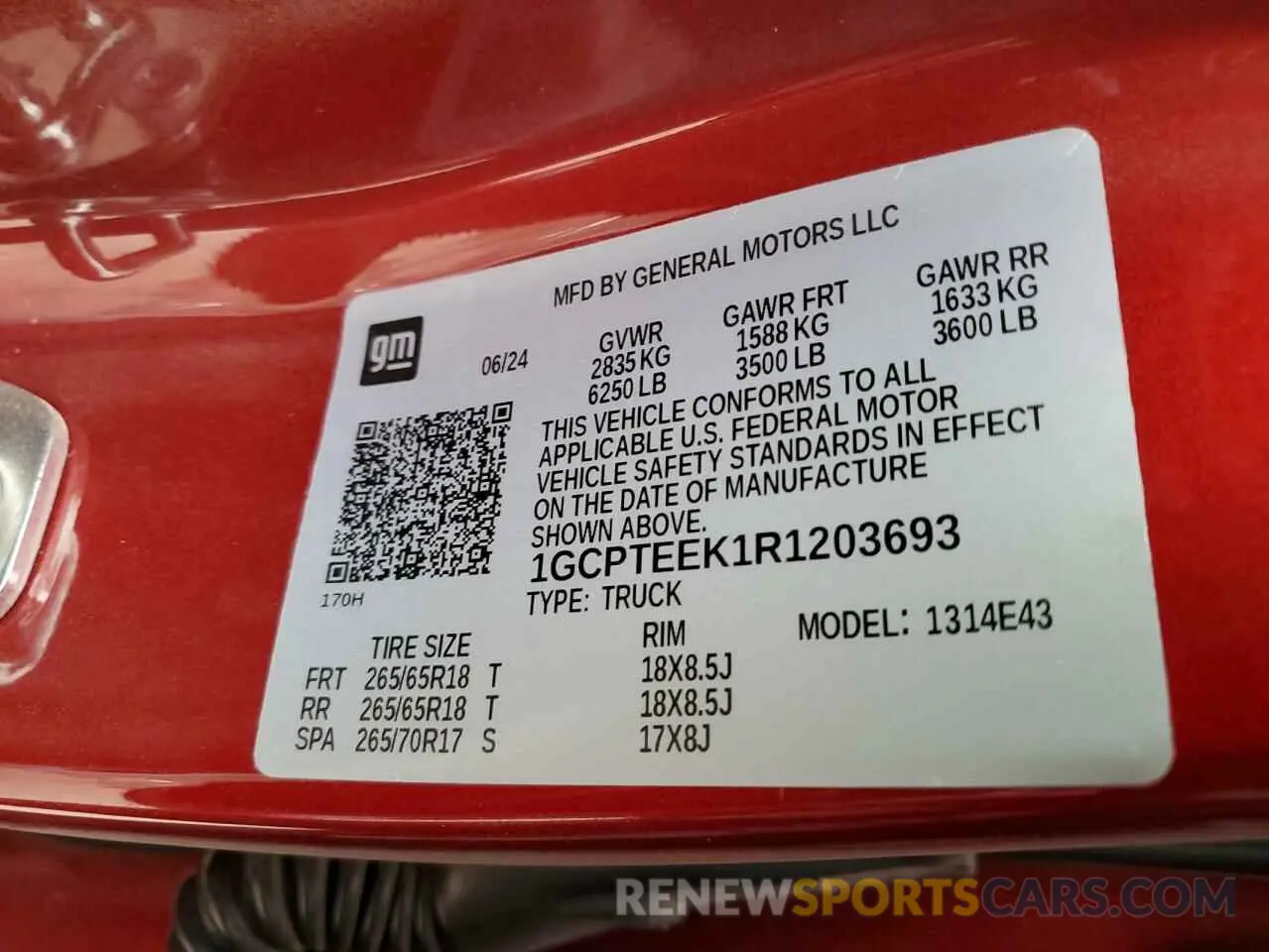 14 fotografías del automóvil dañado 1GCPTEEK1R1203693 CHEVROLET COLORADO T 2024