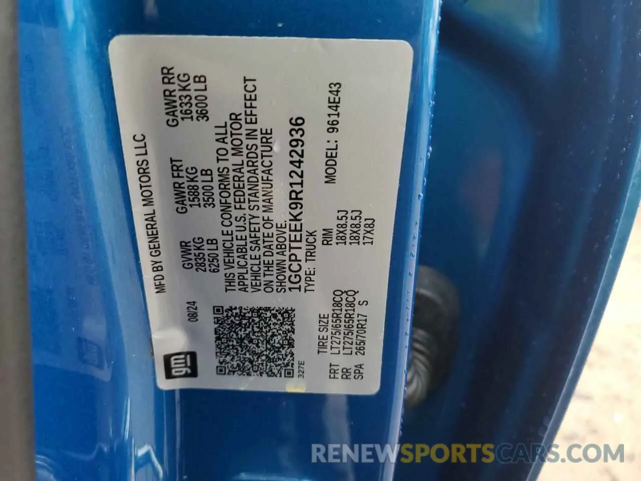 12 fotografías del automóvil dañado 1GCPTEEK9R1242936 CHEVROLET COLORADO T 2024