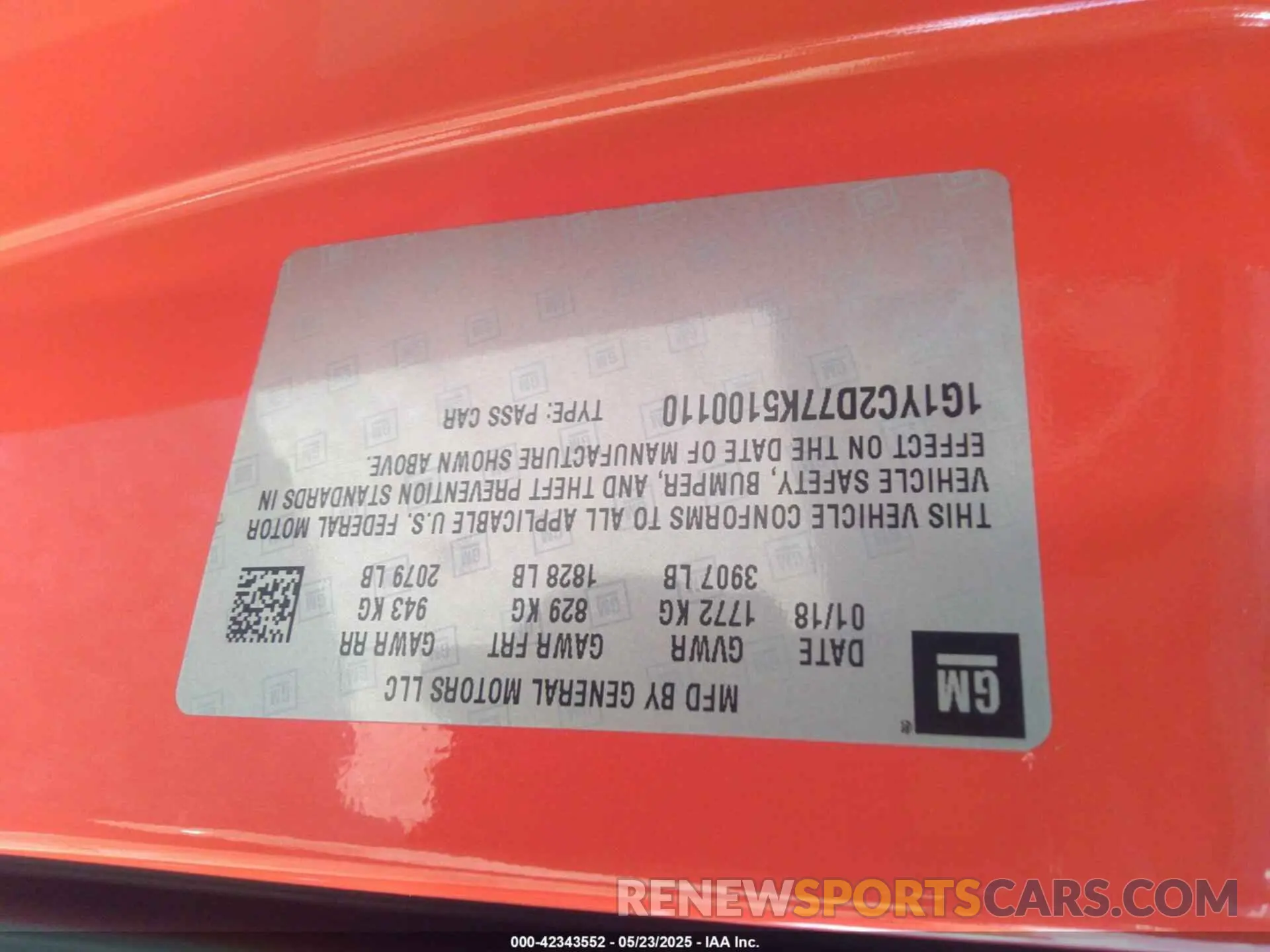 9 fotografías del automóvil dañado 1G1YC2D77K5100110 CHEVROLET CORVETTE 2019