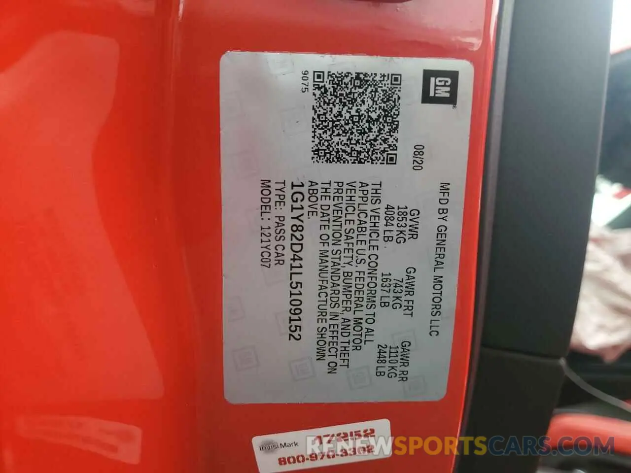 12 fotografías del automóvil dañado 1G1Y82D41L5109152 CHEVROLET CORVETTE 2020
