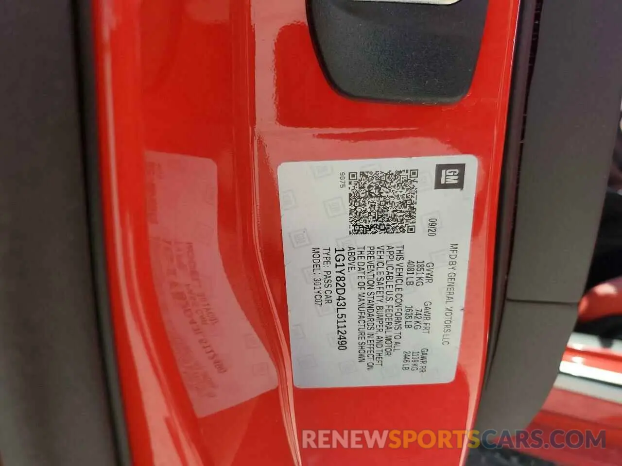 12 fotografías del automóvil dañado 1G1Y82D43L5112490 CHEVROLET CORVETTE 2020