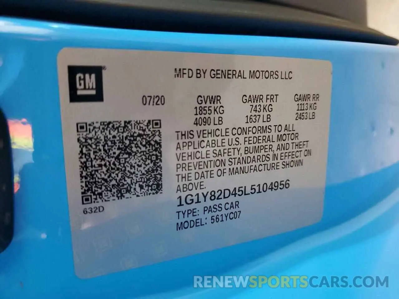 13 fotografías del automóvil dañado 1G1Y82D45L5104956 CHEVROLET CORVETTE 2020