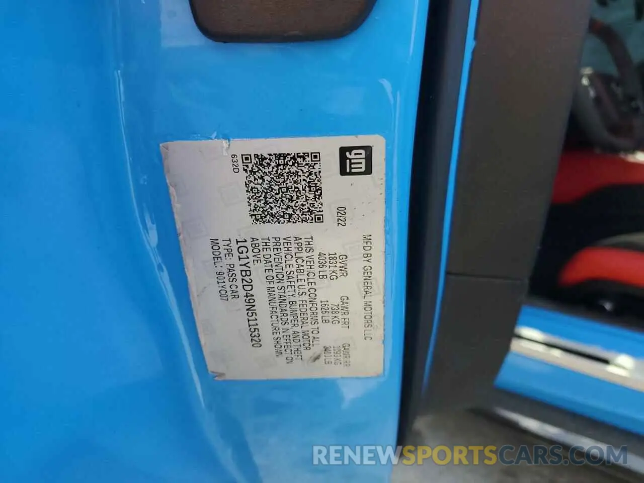 12 fotografías del automóvil dañado 1G1YB2D49N5115320 CHEVROLET CORVETTE 2022