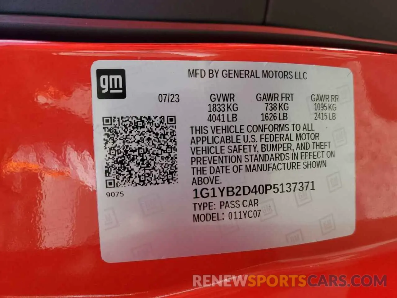 13 fotografías del automóvil dañado 1G1YB2D40P5137371 CHEVROLET CORVETTE 2023