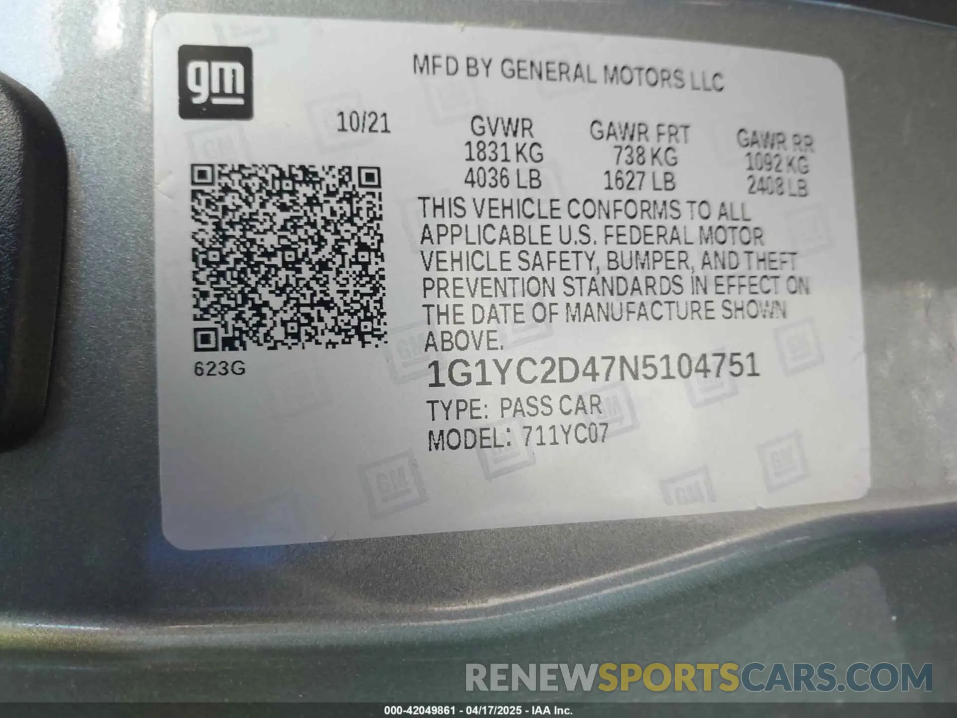 9 fotografías del automóvil dañado 1G1YC2D47N5104751 CHEVROLET CORVETTE STINGRAY 2022