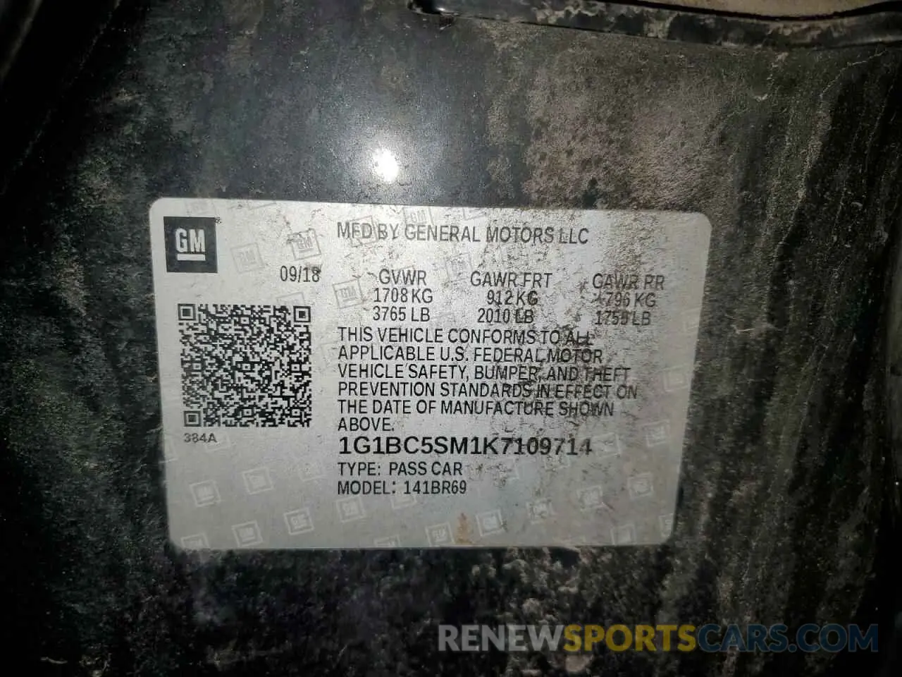 12 fotografías del automóvil dañado 1G1BC5SM1K7109714 CHEVROLET CRUZE 2019