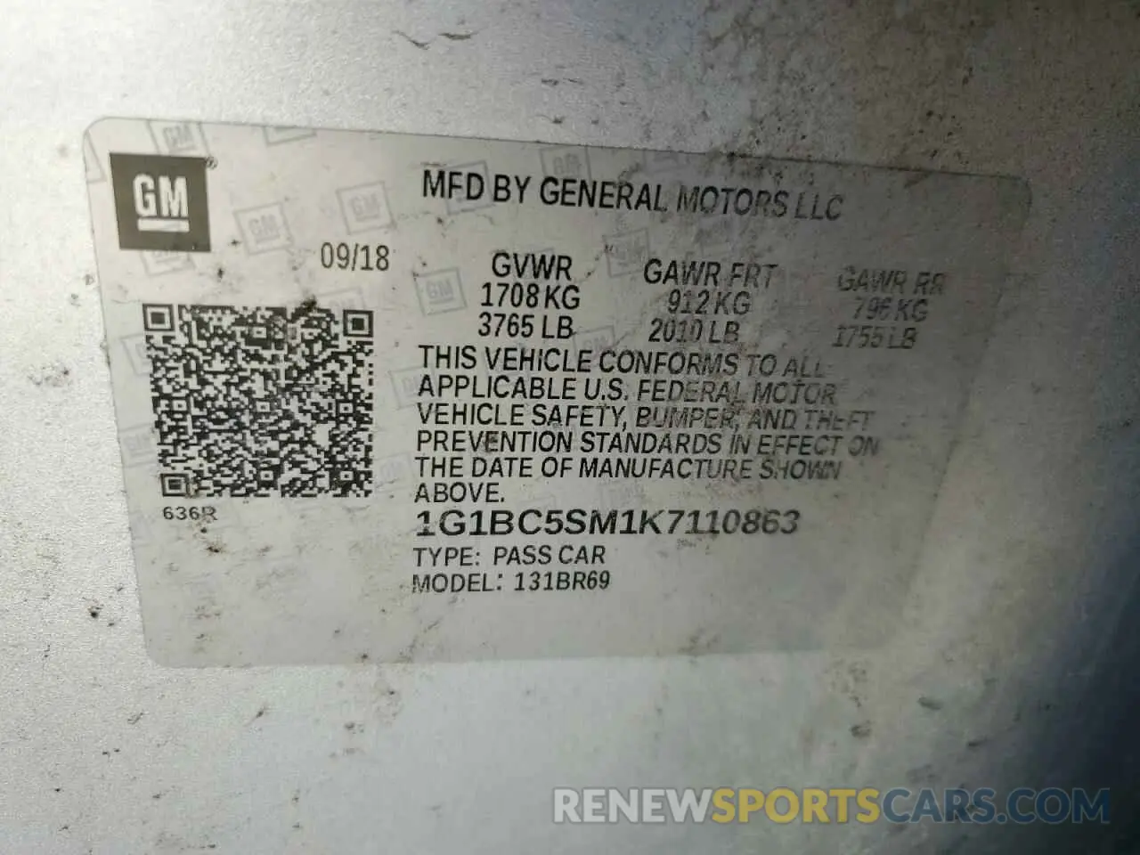 13 fotografías del automóvil dañado 1G1BC5SM1K7110863 CHEVROLET CRUZE 2019