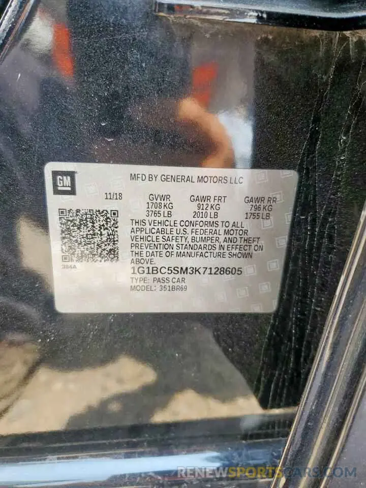 13 fotografías del automóvil dañado 1G1BC5SM3K7128605 CHEVROLET CRUZE 2019