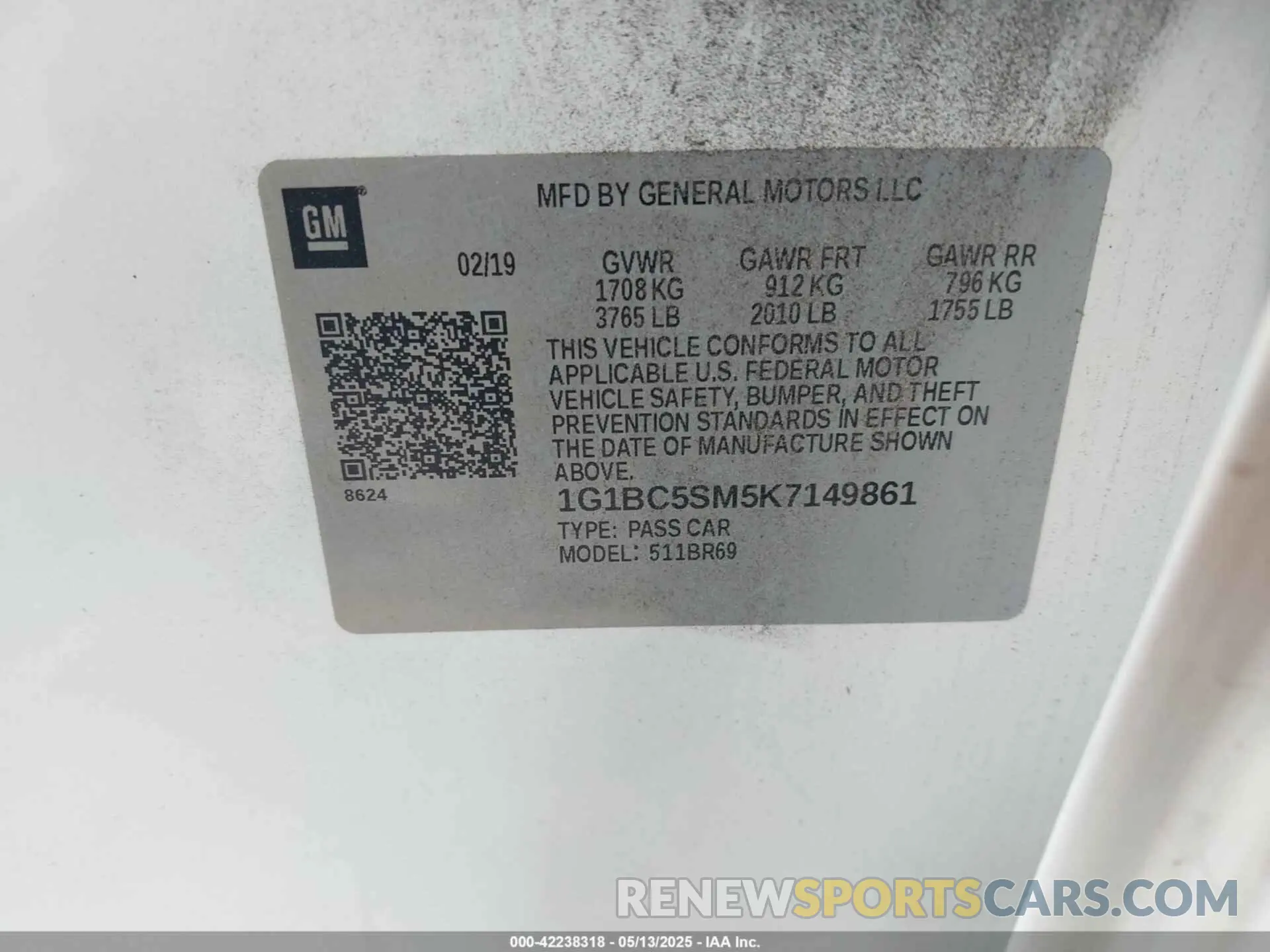 9 fotografías del automóvil dañado 1G1BC5SM5K7149861 CHEVROLET CRUZE 2019
