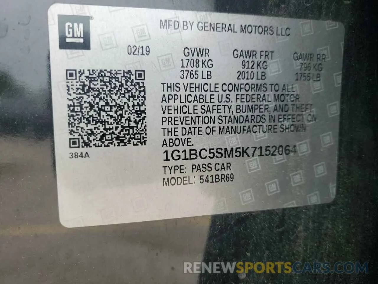12 fotografías del automóvil dañado 1G1BC5SM5K7152064 CHEVROLET CRUZE 2019