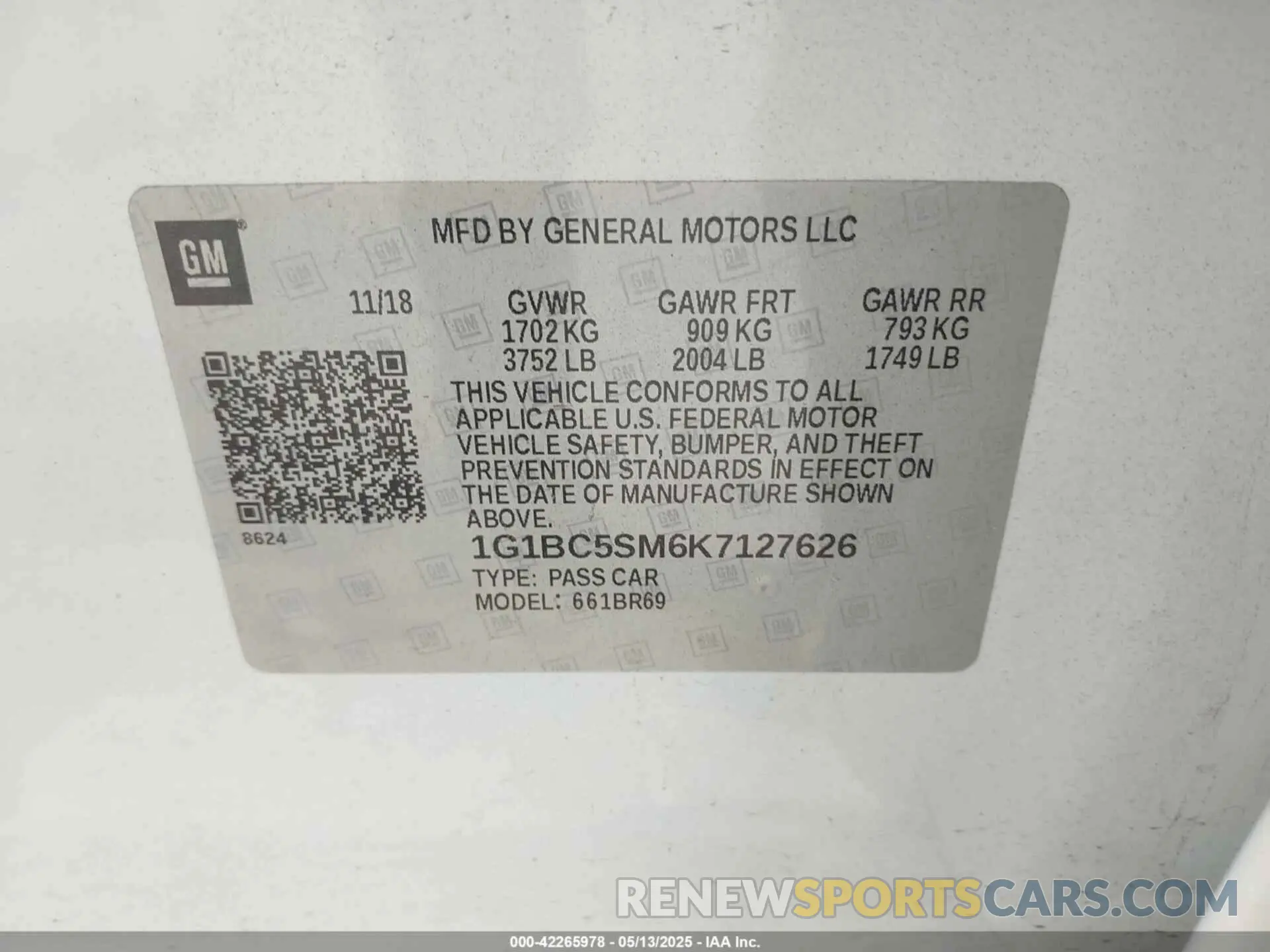 9 fotografías del automóvil dañado 1G1BC5SM6K7127626 CHEVROLET CRUZE 2019