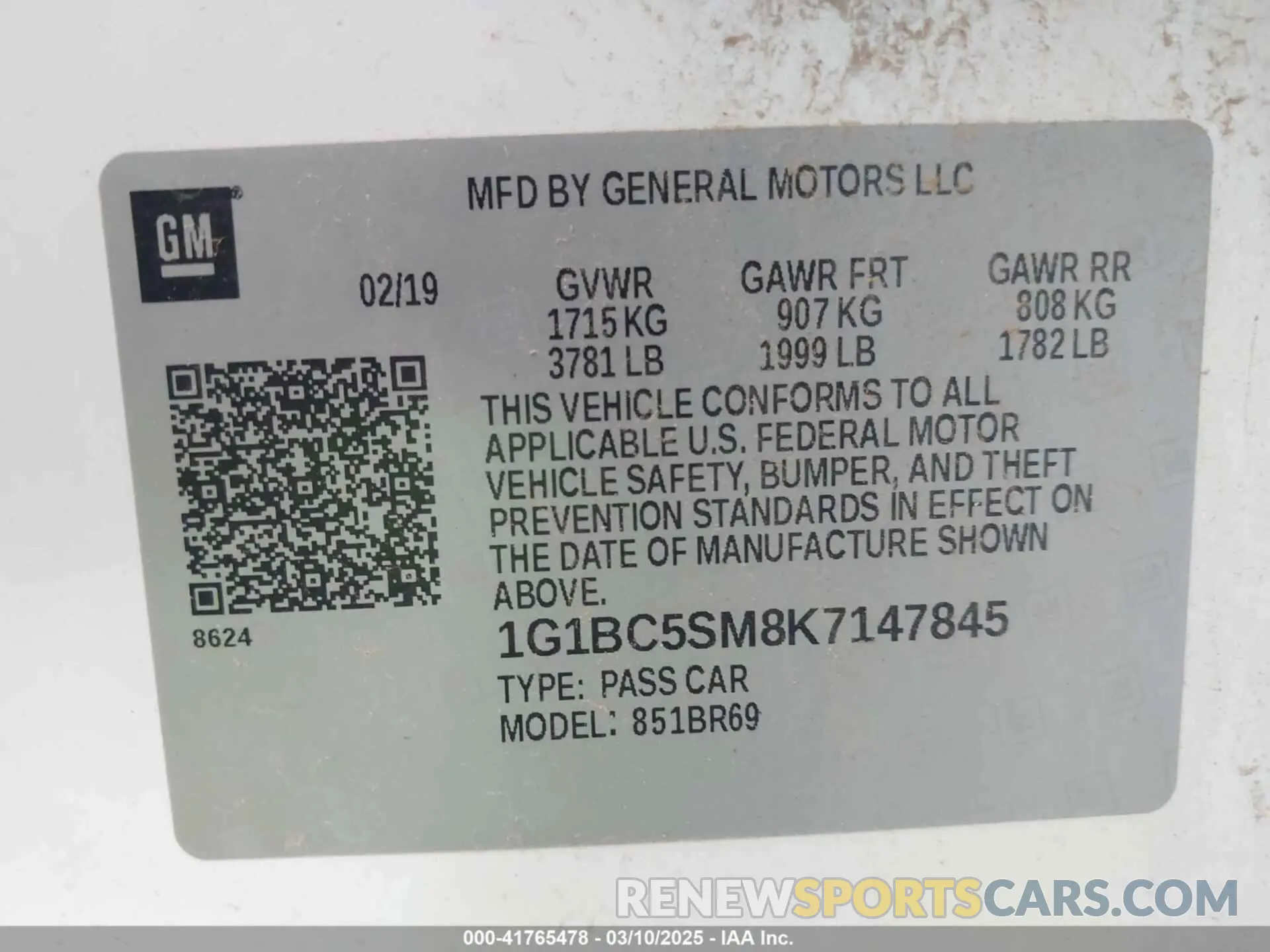 9 fotografías del automóvil dañado 1G1BC5SM8K7147845 CHEVROLET CRUZE 2019