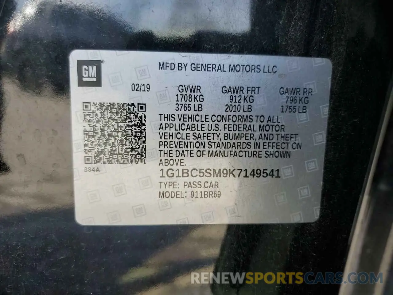 13 fotografías del automóvil dañado 1G1BC5SM9K7149541 CHEVROLET CRUZE 2019