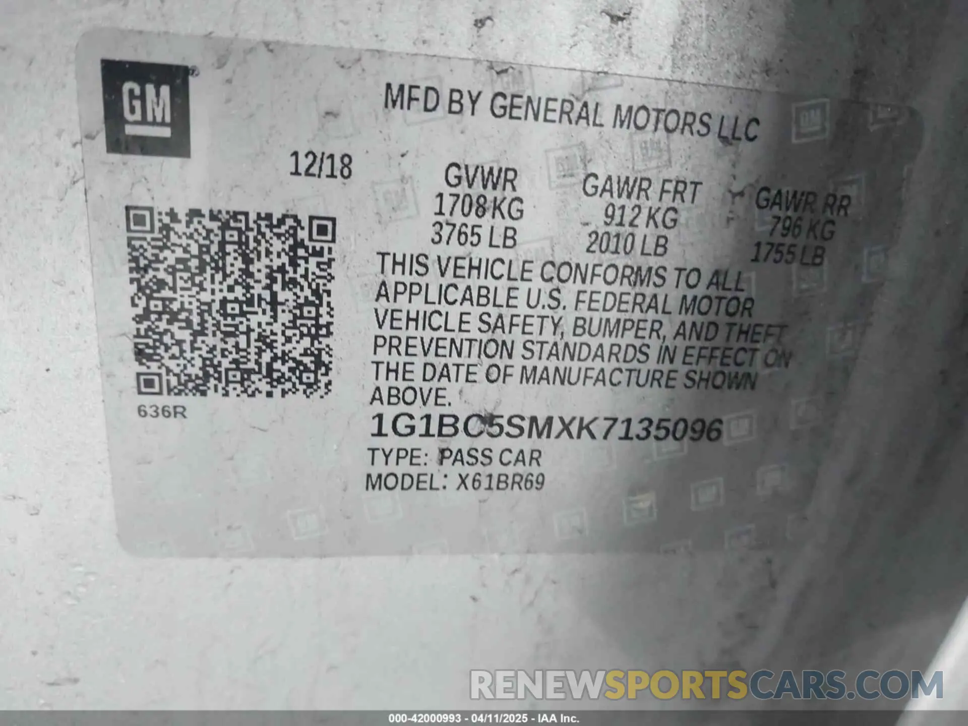 9 fotografías del automóvil dañado 1G1BC5SMXK7135096 CHEVROLET CRUZE 2019