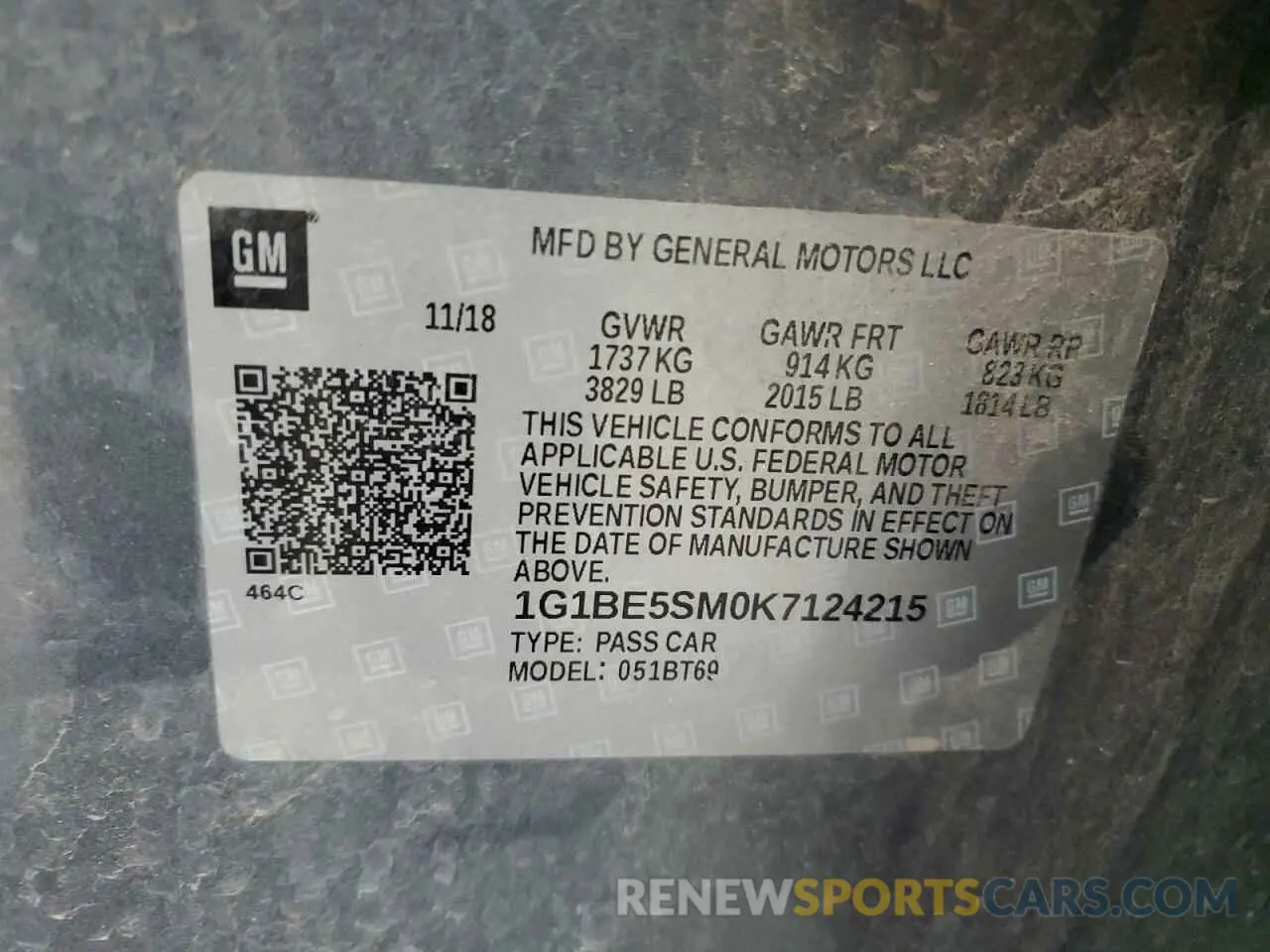 12 fotografías del automóvil dañado 1G1BE5SM0K7124215 CHEVROLET CRUZE 2019