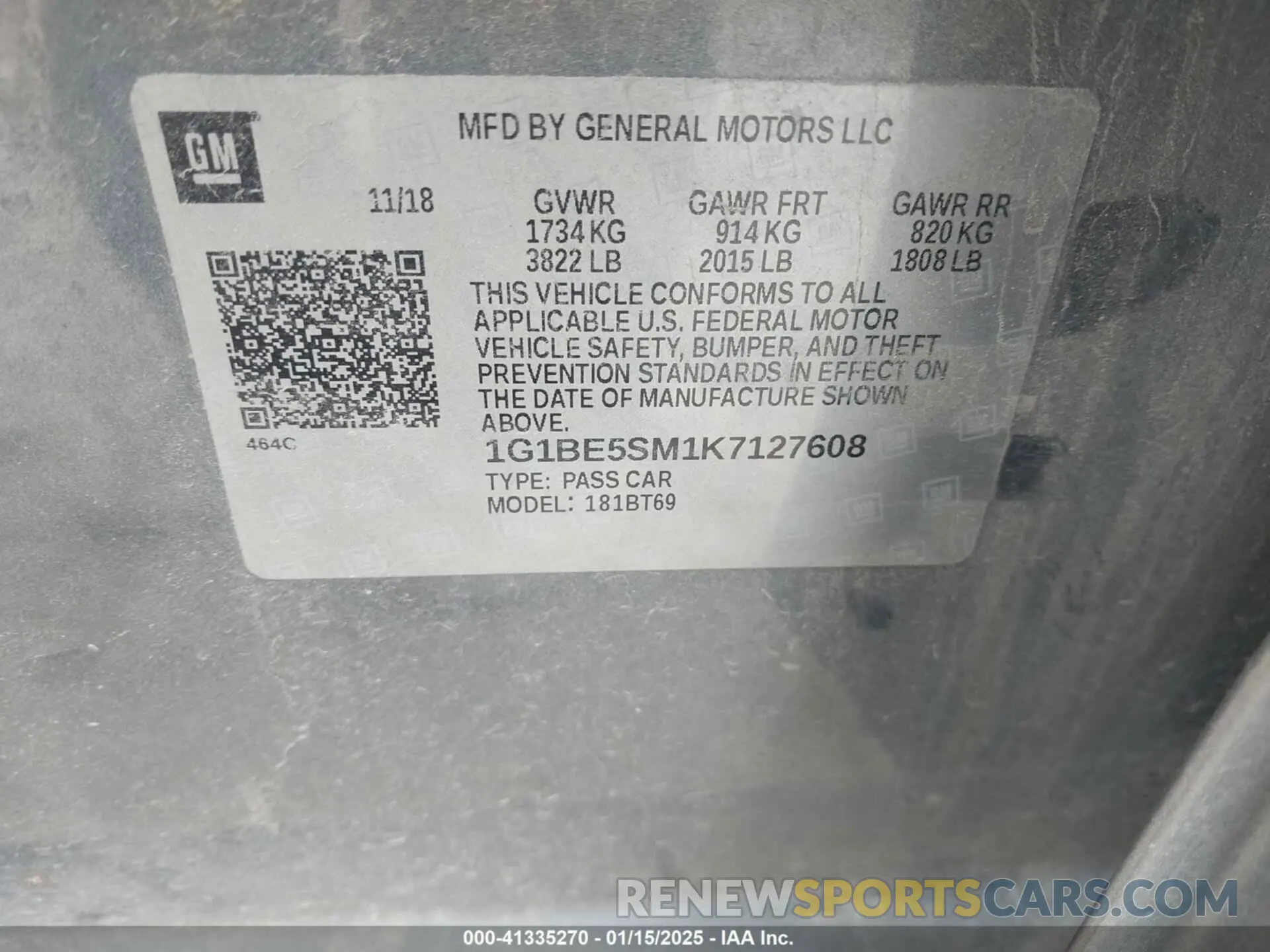 9 fotografías del automóvil dañado 1G1BE5SM1K7127608 CHEVROLET CRUZE 2019