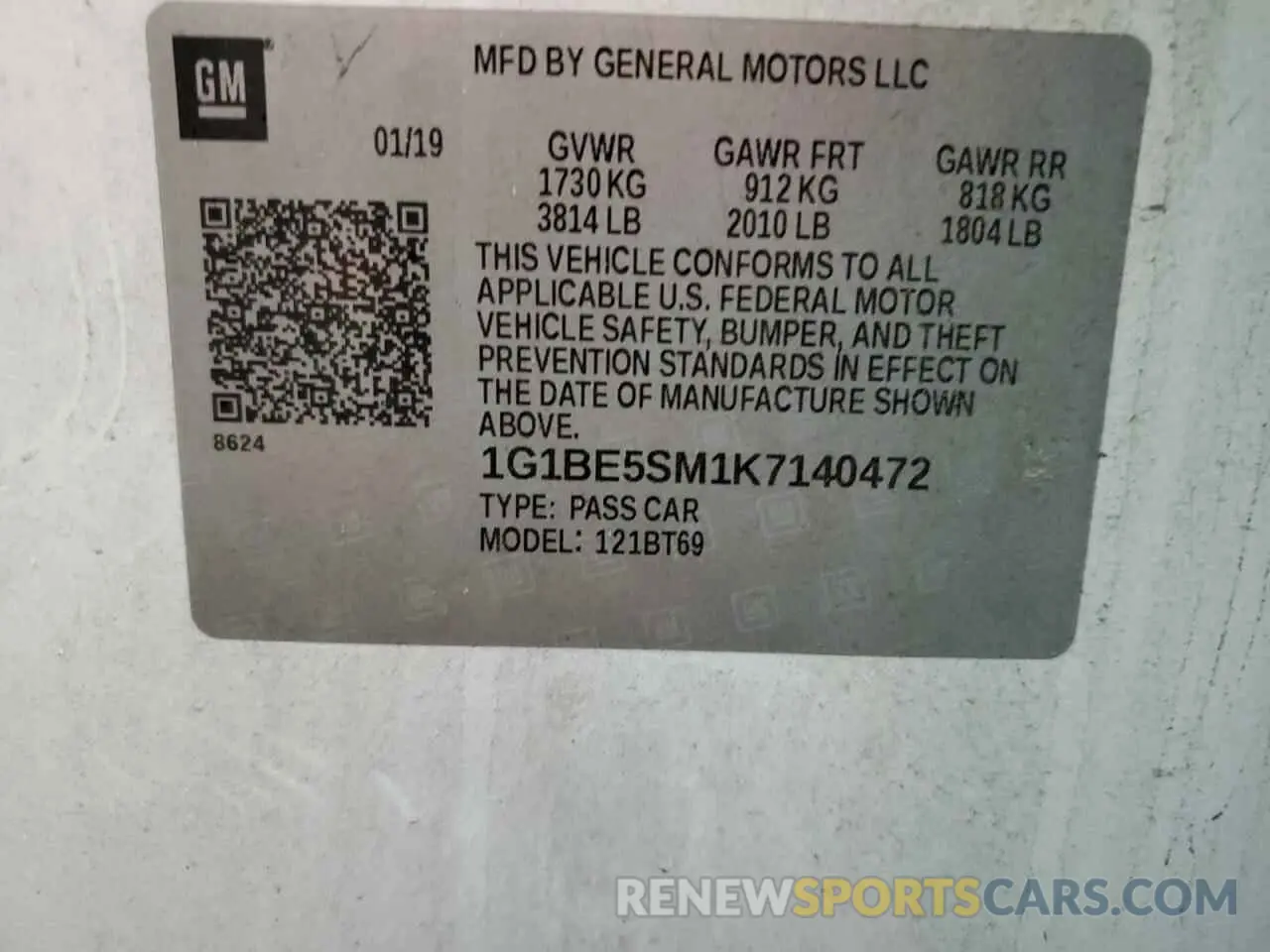 13 fotografías del automóvil dañado 1G1BE5SM1K7140472 CHEVROLET CRUZE 2019