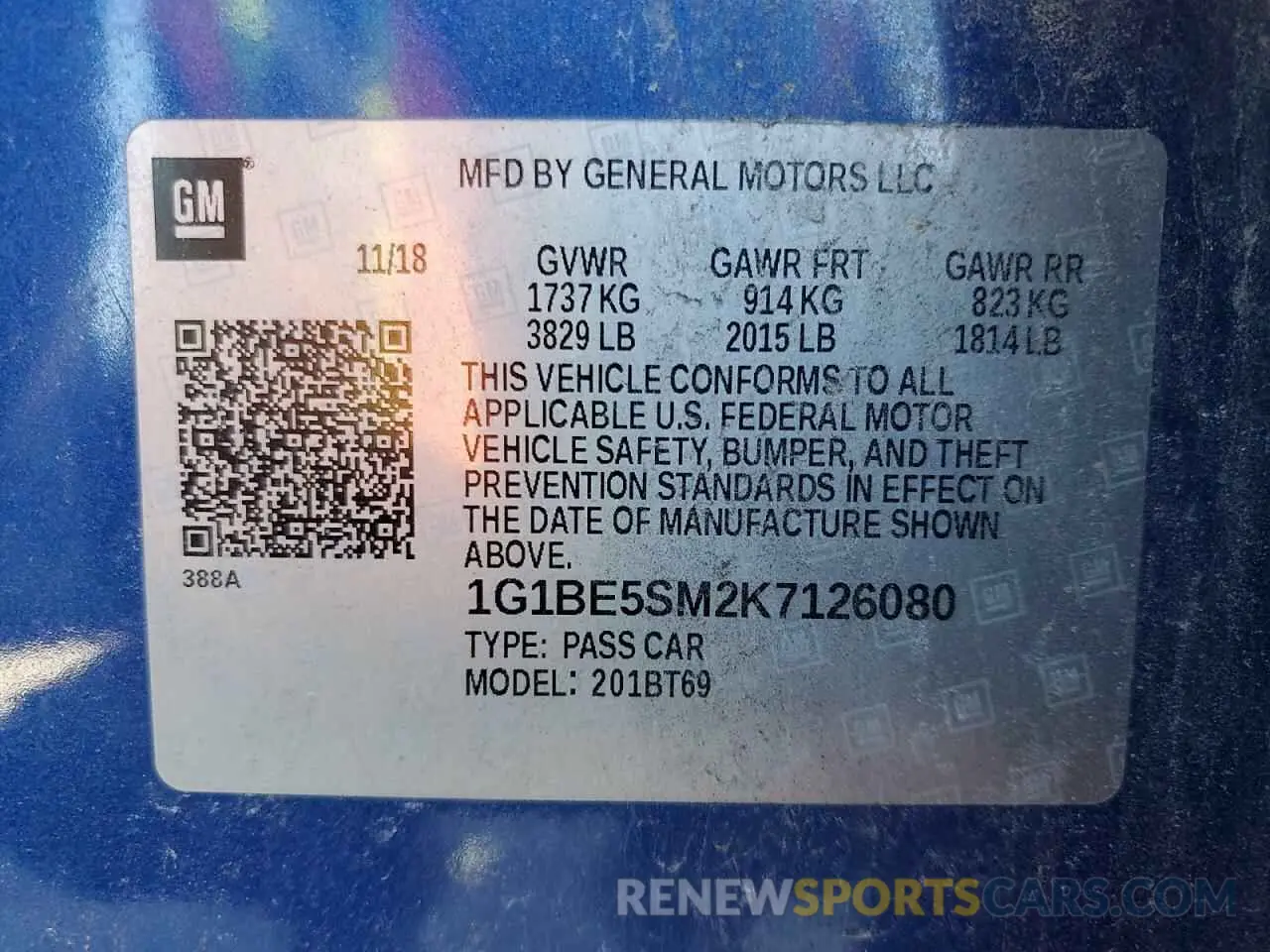 12 fotografías del automóvil dañado 1G1BE5SM2K7126080 CHEVROLET CRUZE 2019