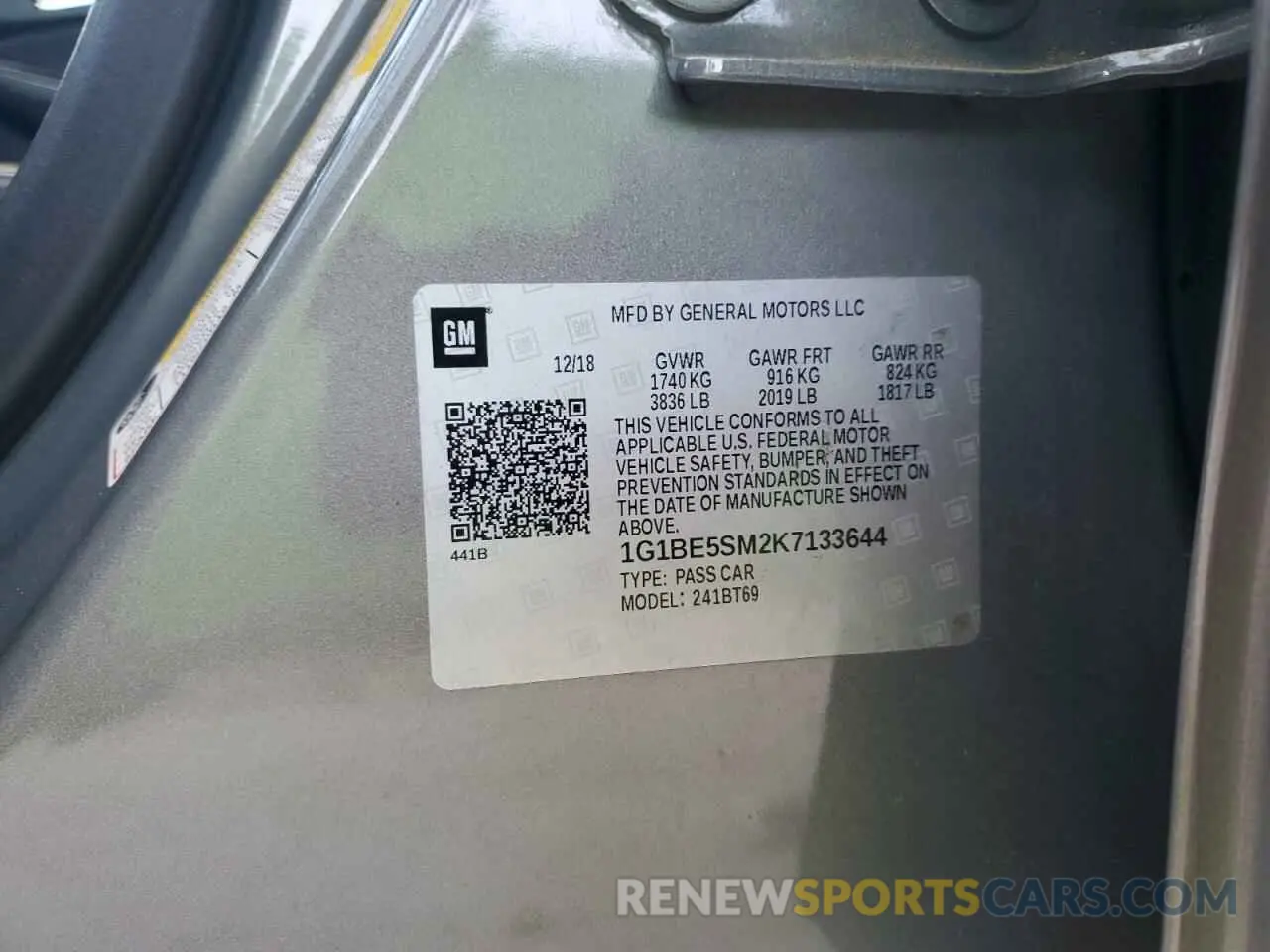 12 fotografías del automóvil dañado 1G1BE5SM2K7133644 CHEVROLET CRUZE 2019