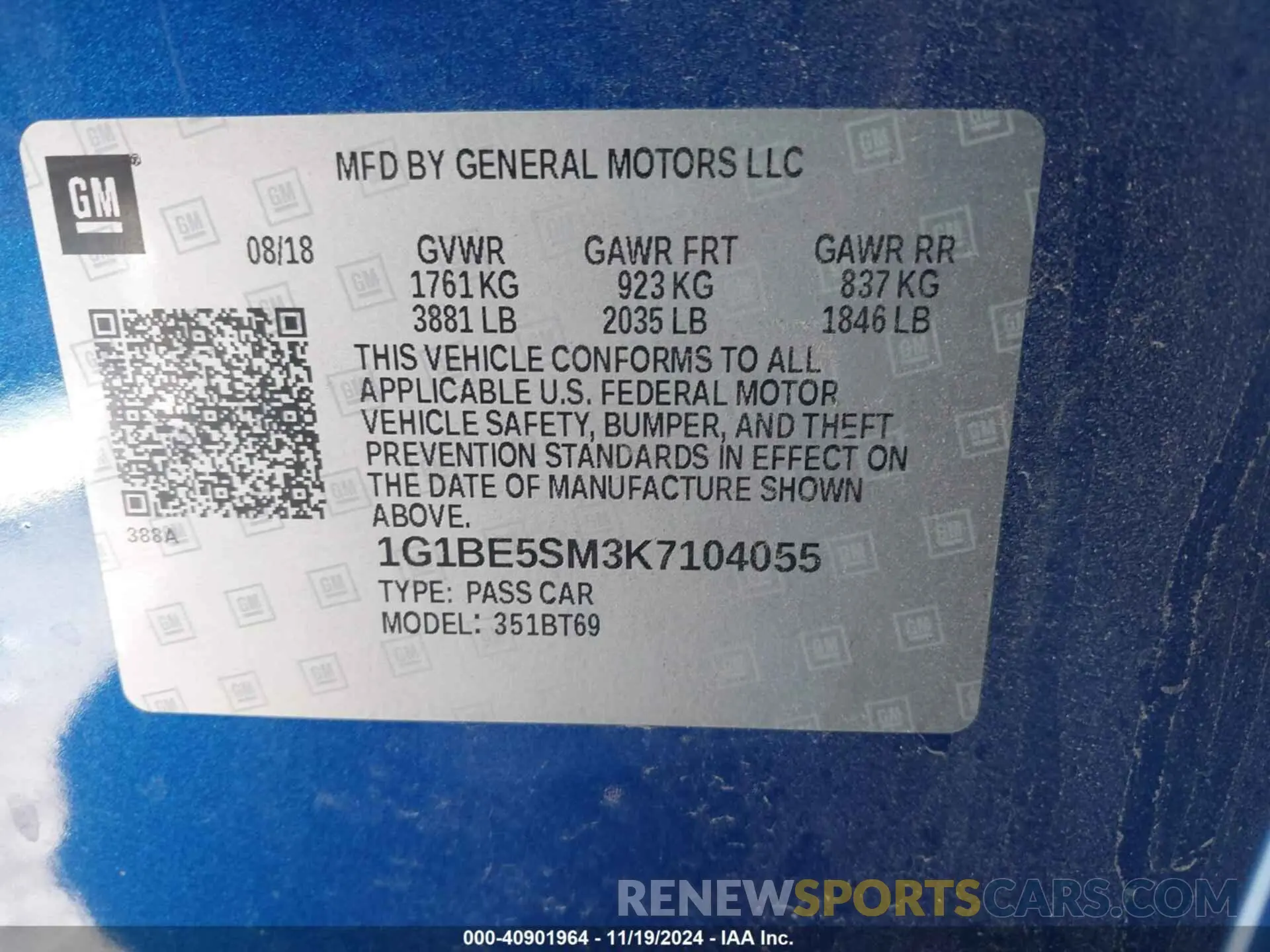 9 fotografías del automóvil dañado 1G1BE5SM3K7104055 CHEVROLET CRUZE 2019