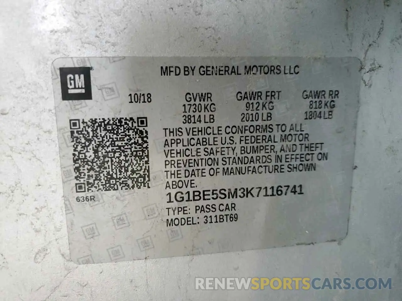 13 fotografías del automóvil dañado 1G1BE5SM3K7116741 CHEVROLET CRUZE 2019
