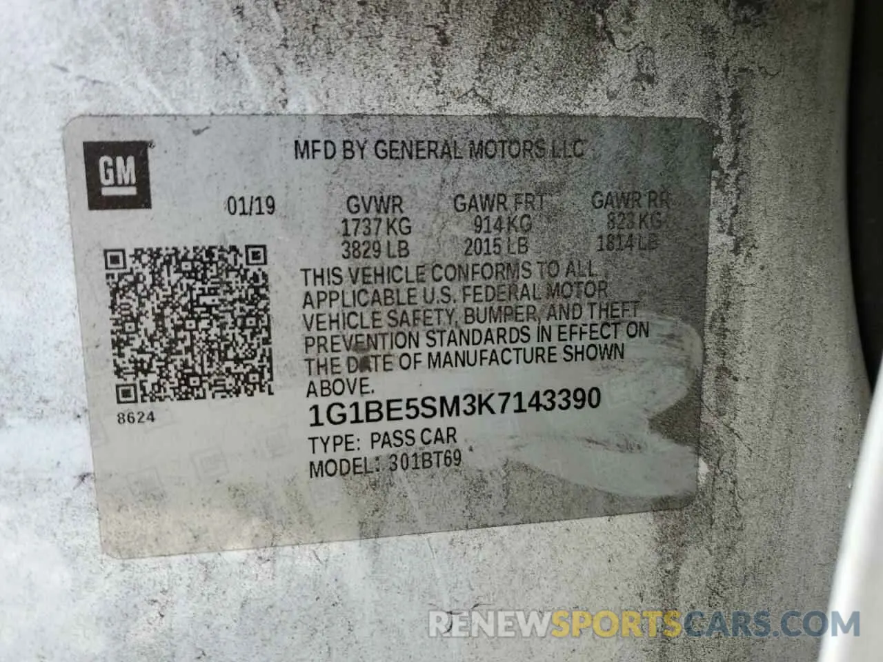 12 fotografías del automóvil dañado 1G1BE5SM3K7143390 CHEVROLET CRUZE 2019