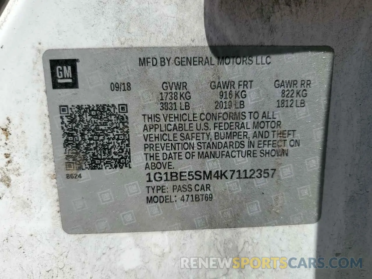 12 fotografías del automóvil dañado 1G1BE5SM4K7112357 CHEVROLET CRUZE 2019