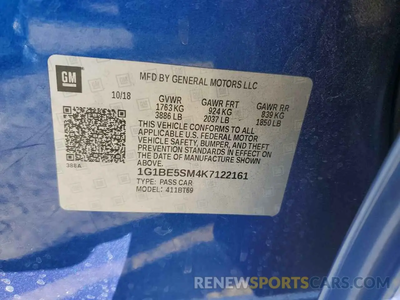12 fotografías del automóvil dañado 1G1BE5SM4K7122161 CHEVROLET CRUZE 2019